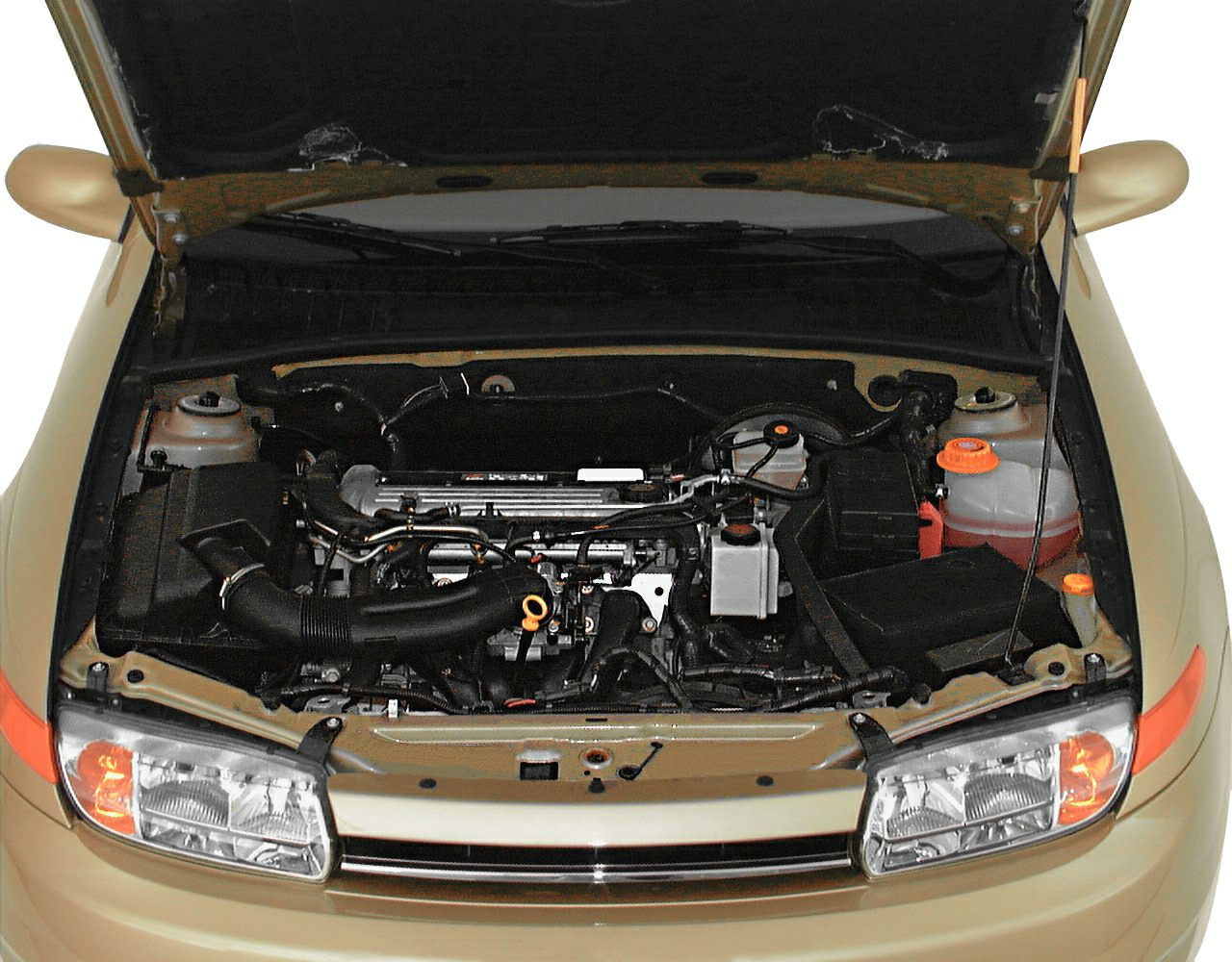 Detailed engine bay with visible headlights and front hood