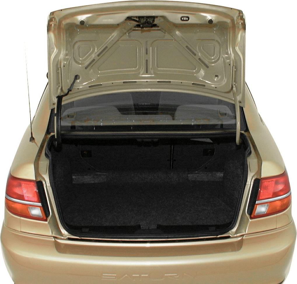 Open trunk of a sedan showing large rear cargo space
