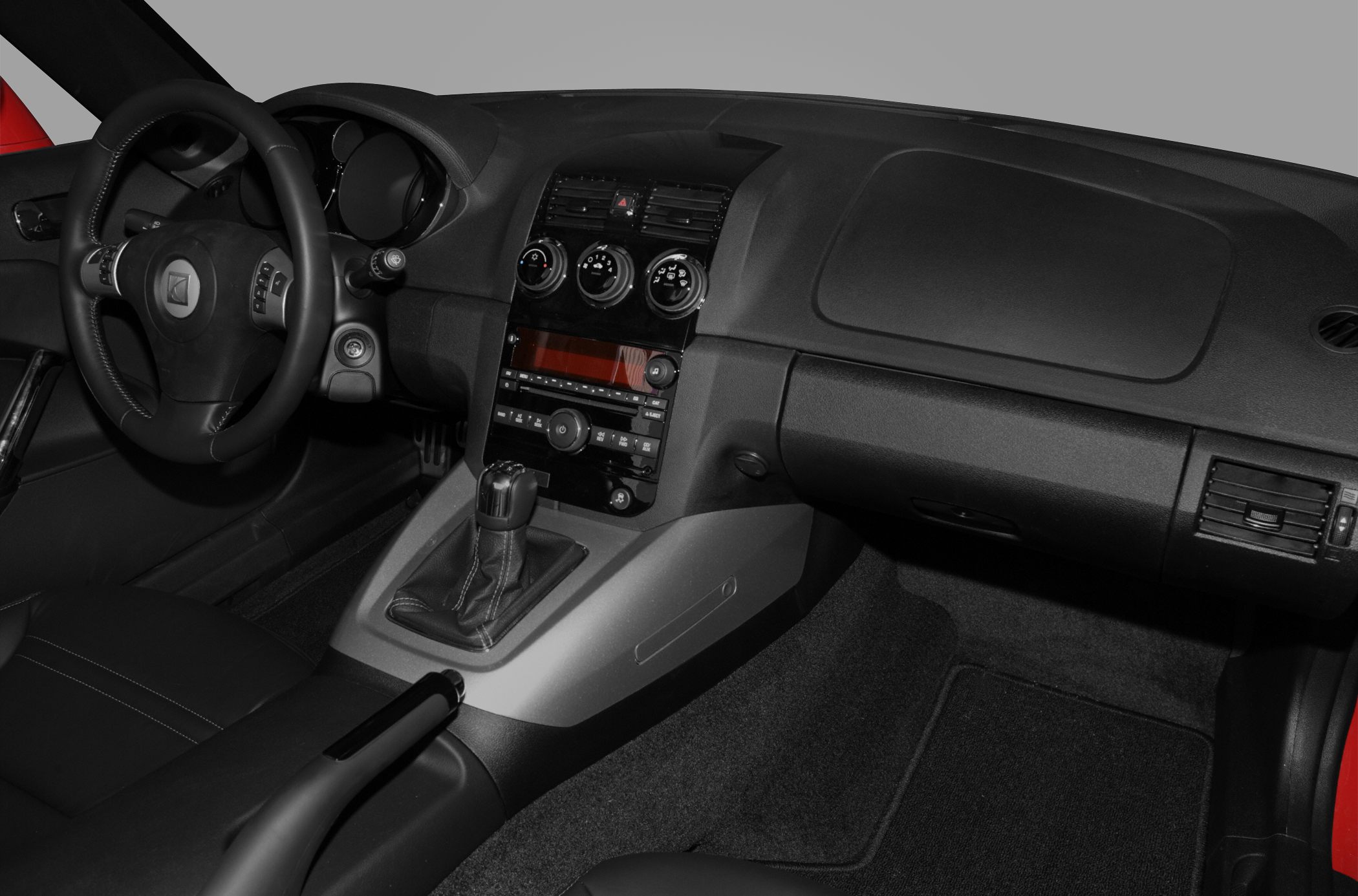 Modern dashboard and center console with gear shift