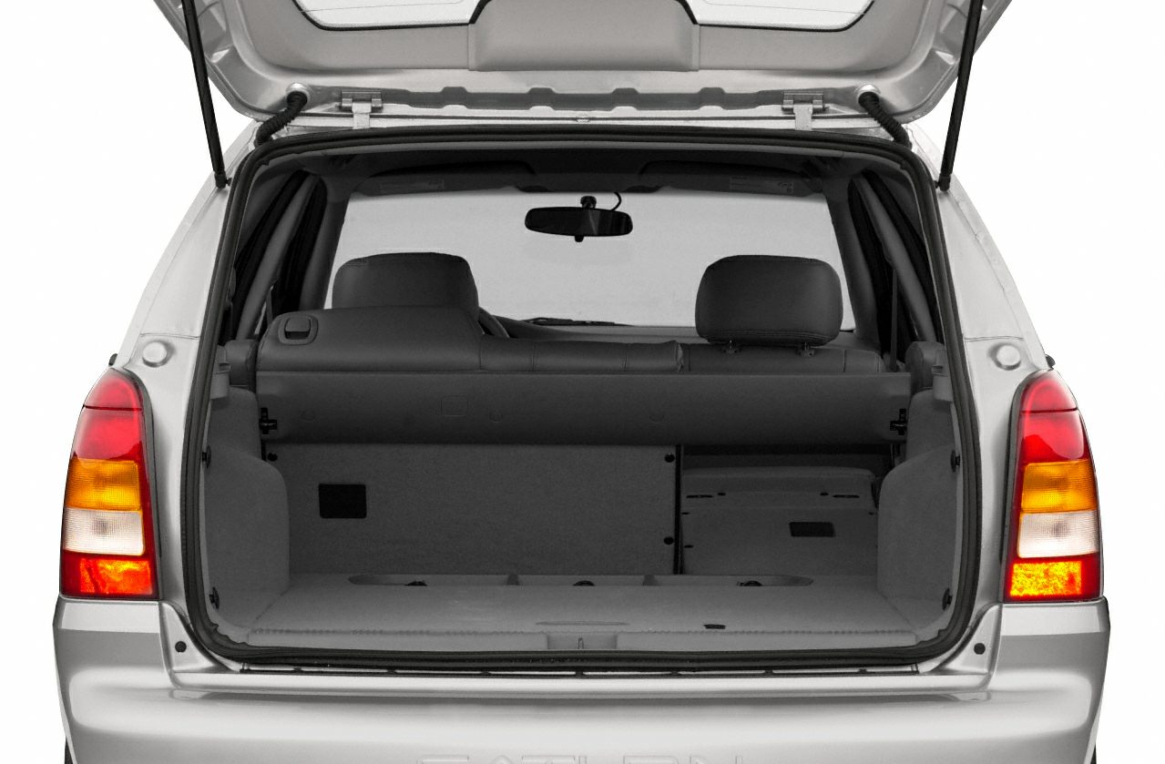 Rear cargo area and open tailgate of hatchback car