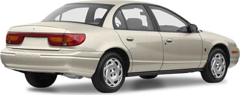 Rear and side of beige compact sedan with distinctive taillights and four doors
