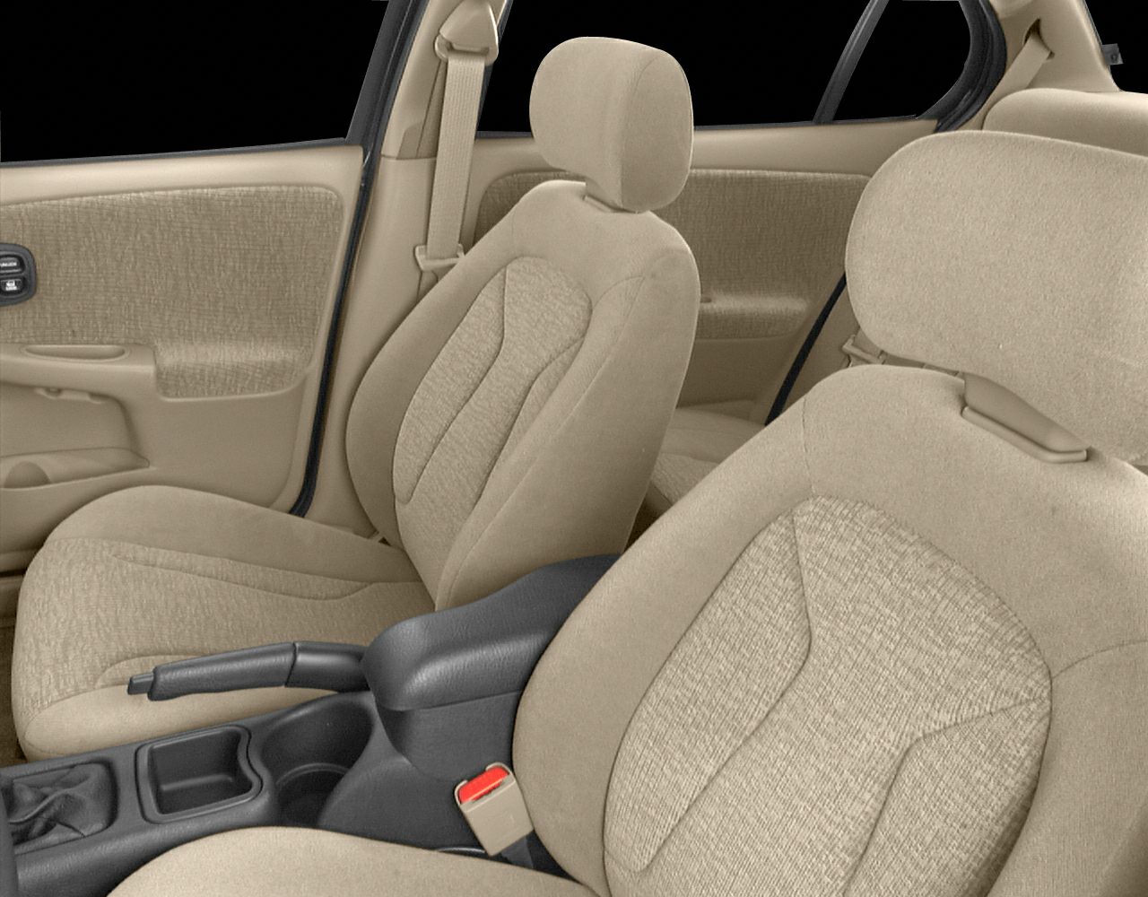 Beige fabric front seats with armrest and door panel