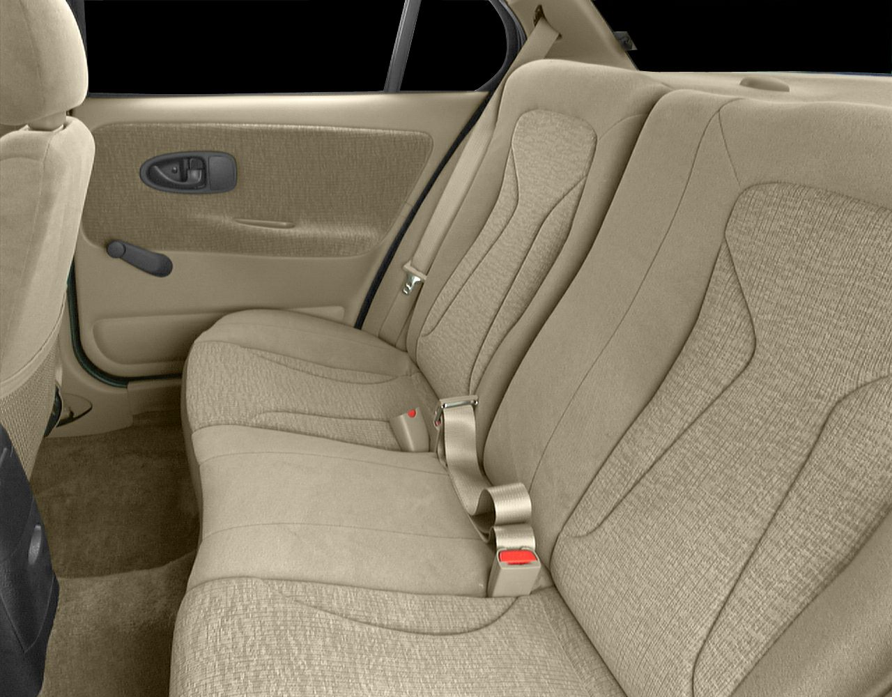 Beige fabric rear seats with classic design and belt buckles