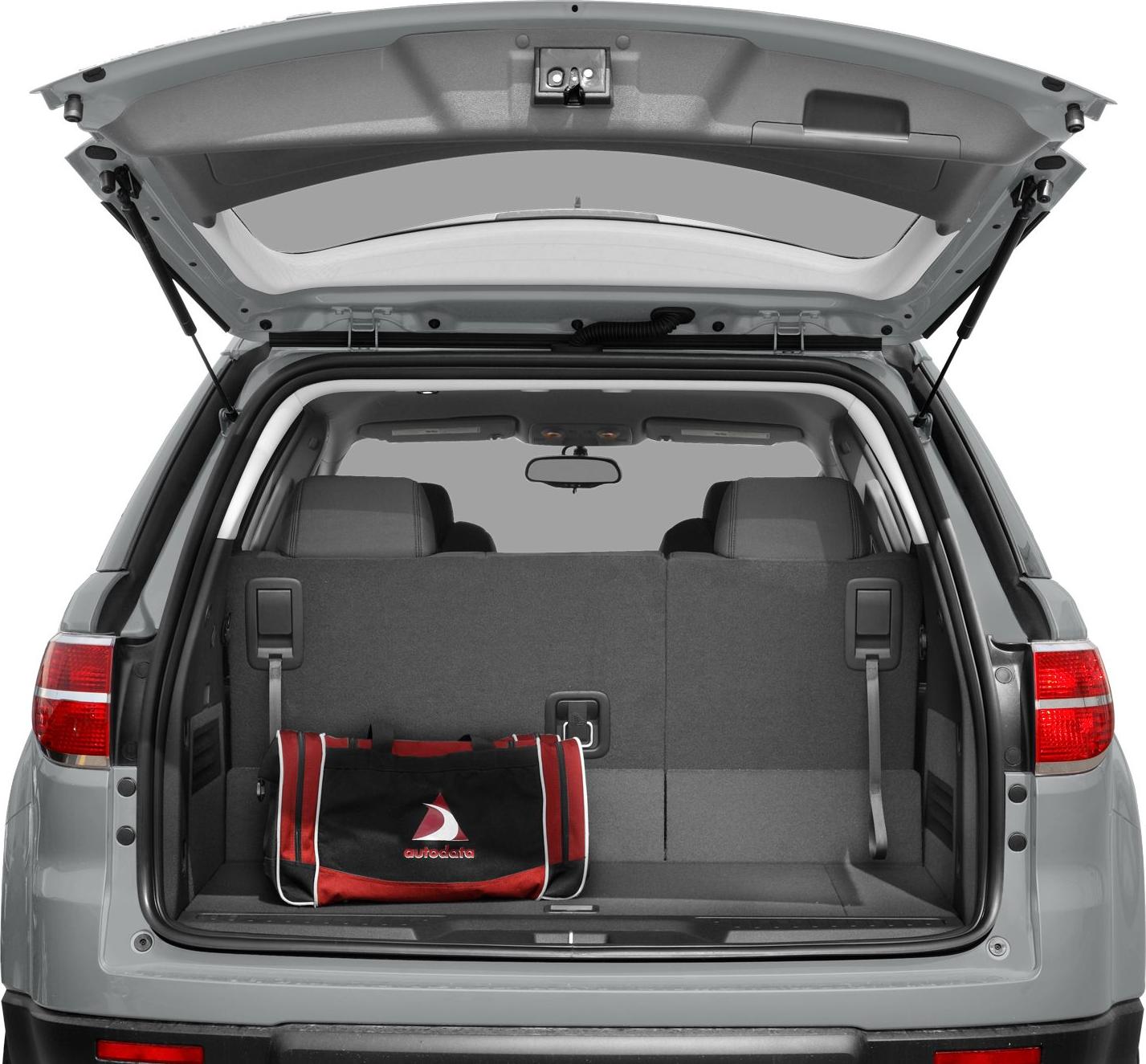 Open trunk with rear seat backs and kit bag inside
