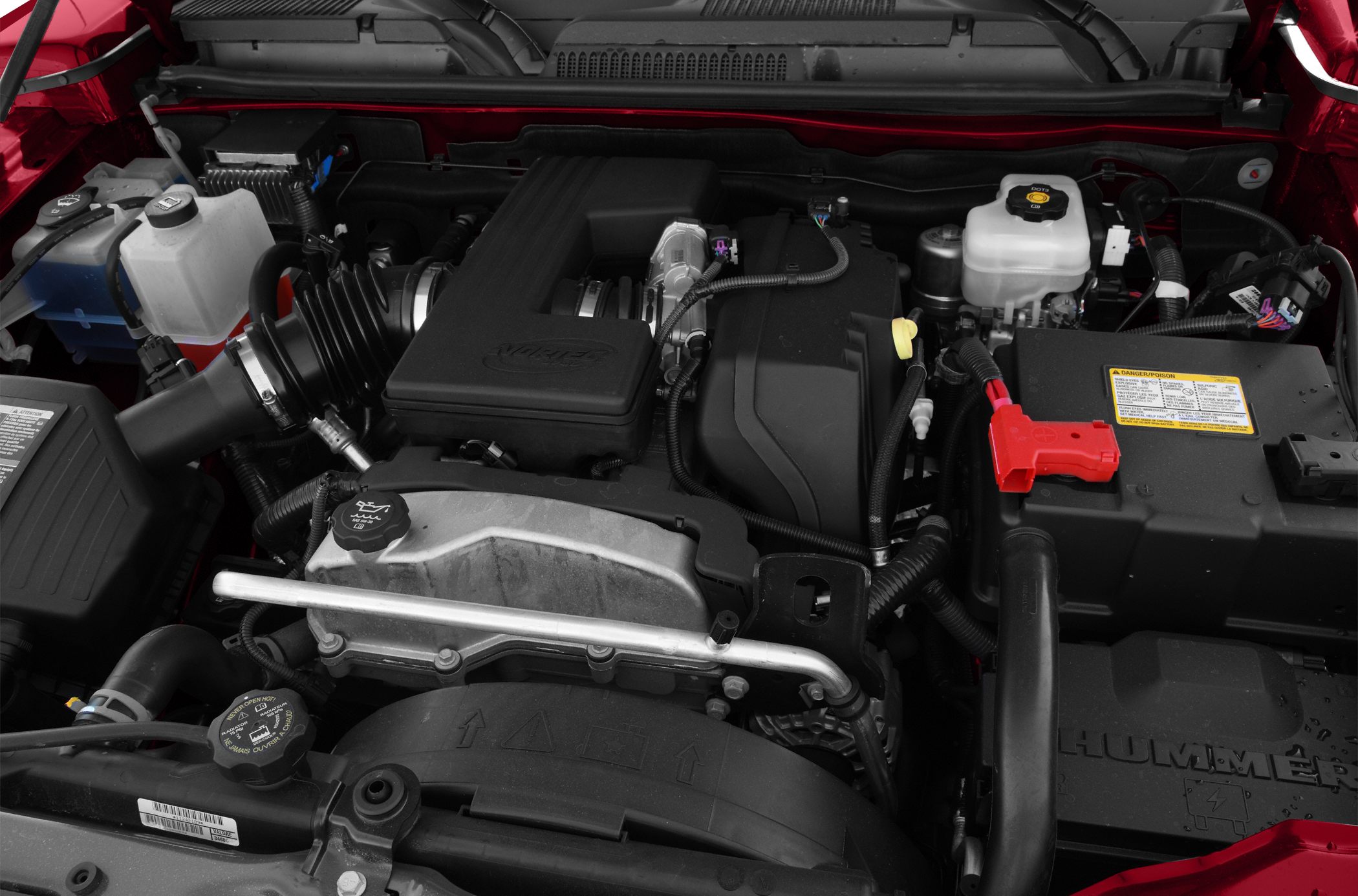 Detailed engine compartment with mechanical and fluid components