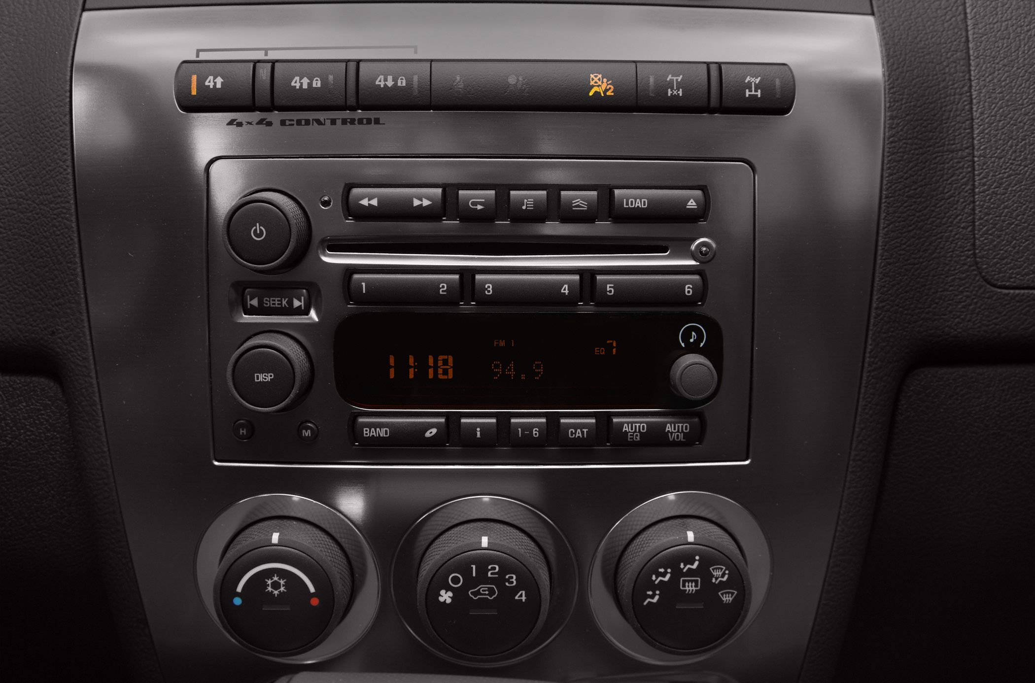 4x4 control panel, audio system, climate control knobs