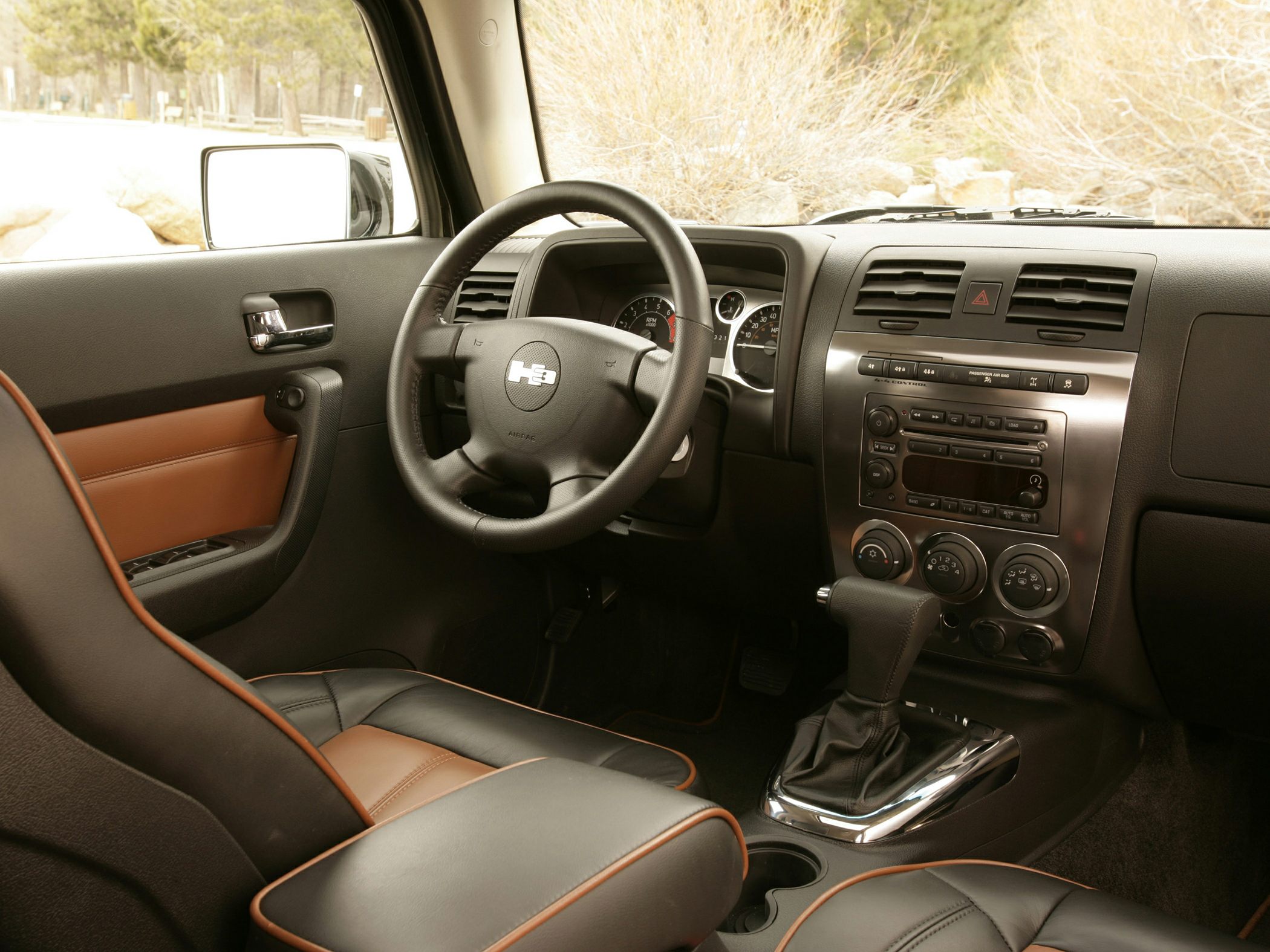 Leather seats and dashboard with control panel and automatic gear shift