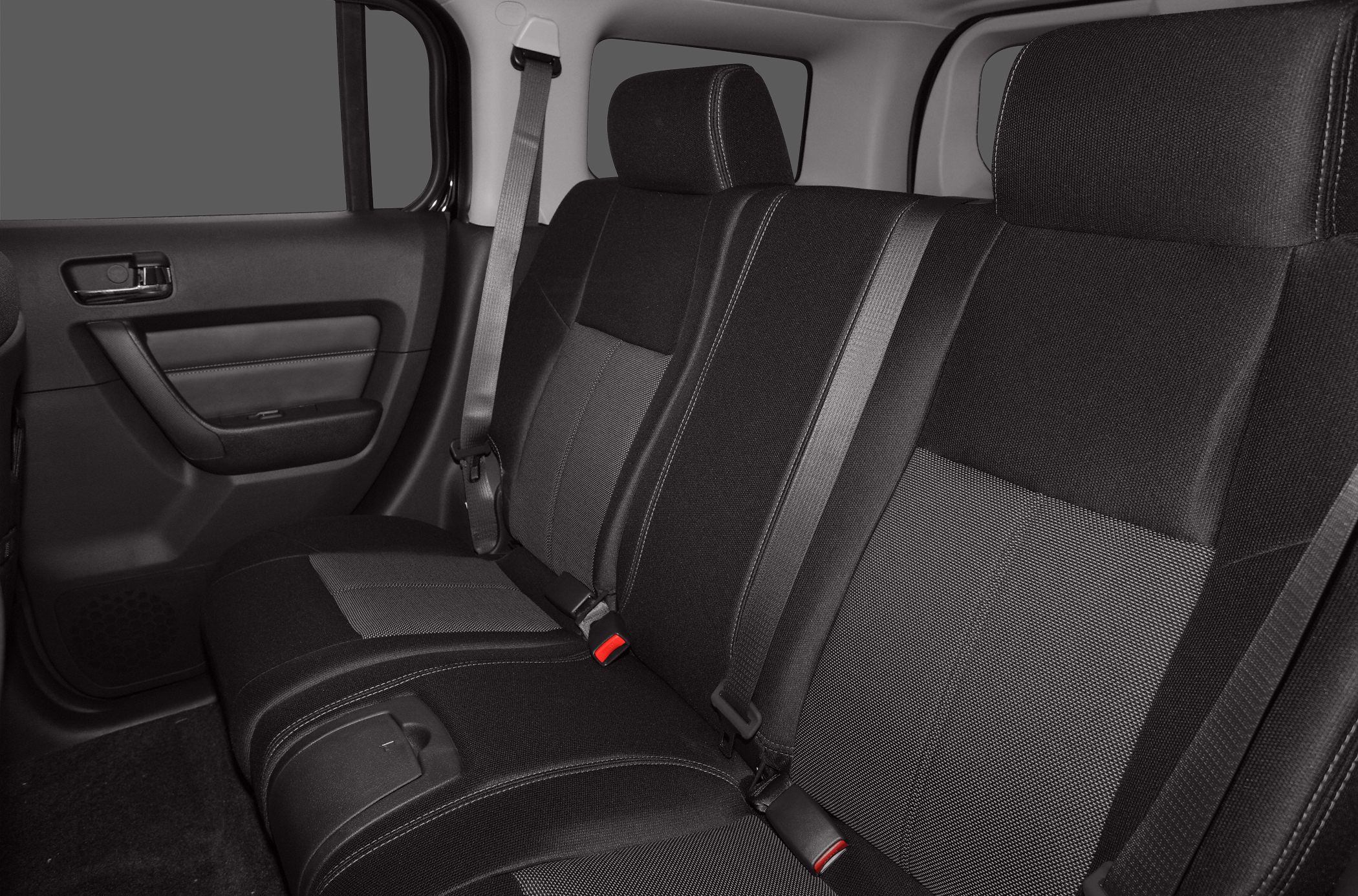 Black fabric rear seats with seatbelts and headrests