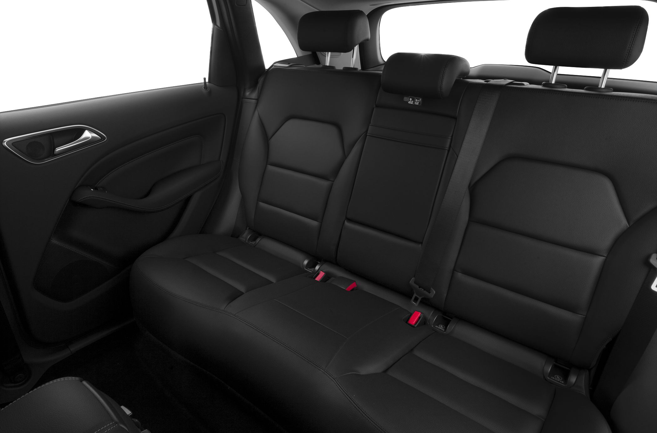 Black leather rear seats with headrests and seatbelt
