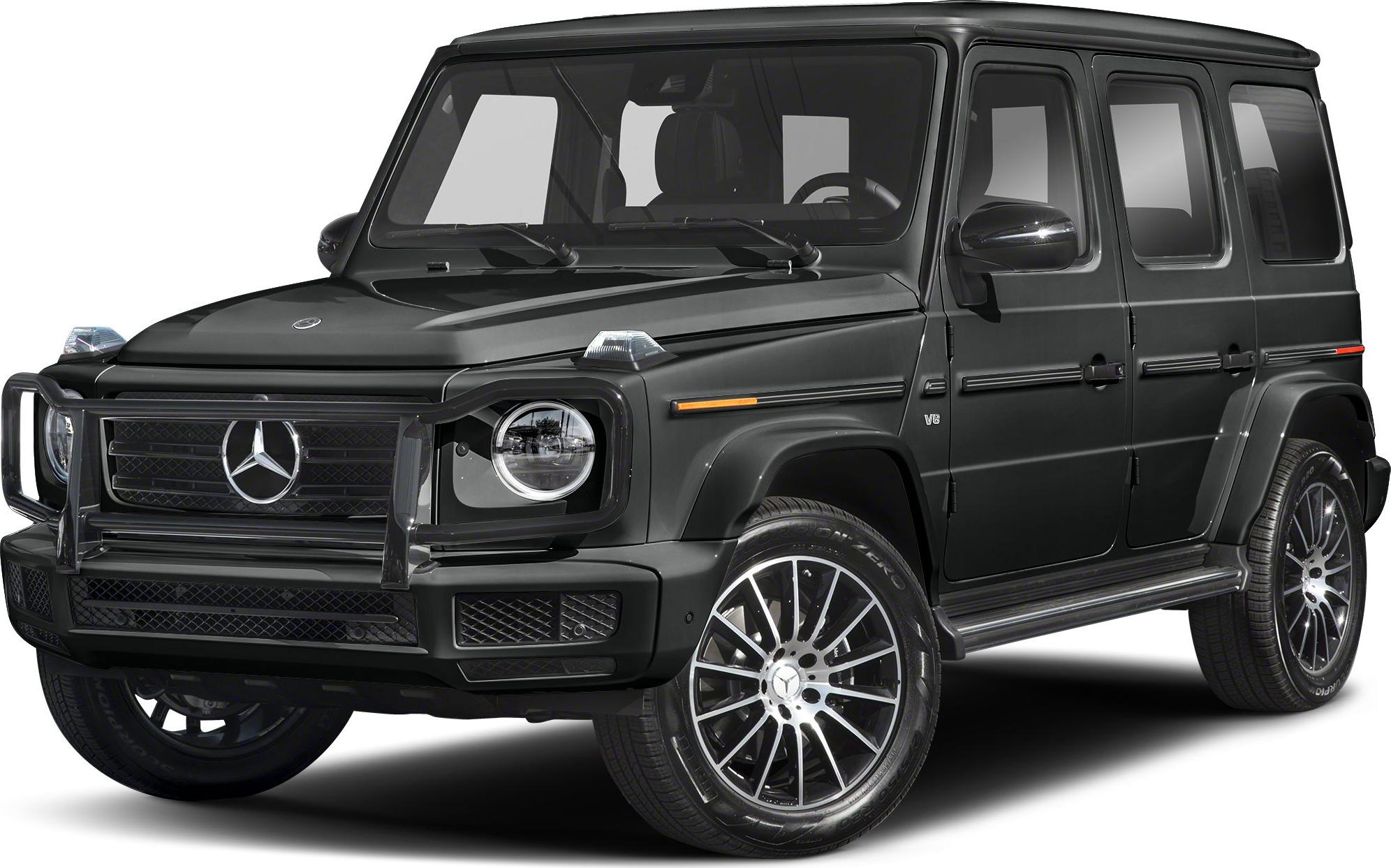 Front-side view with grille guard and round headlights