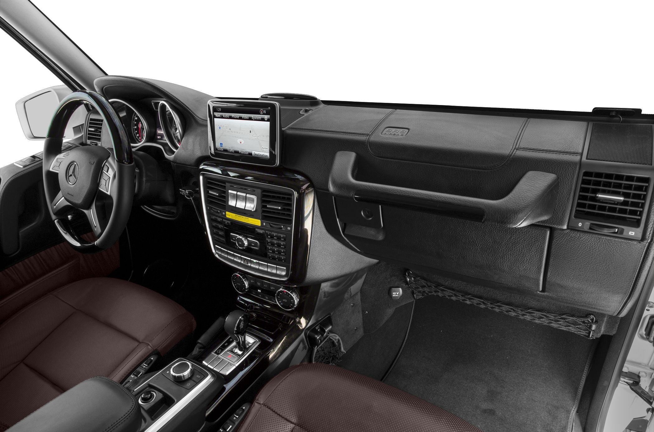 Luxury SUV interior with advanced infotainment and leather seats