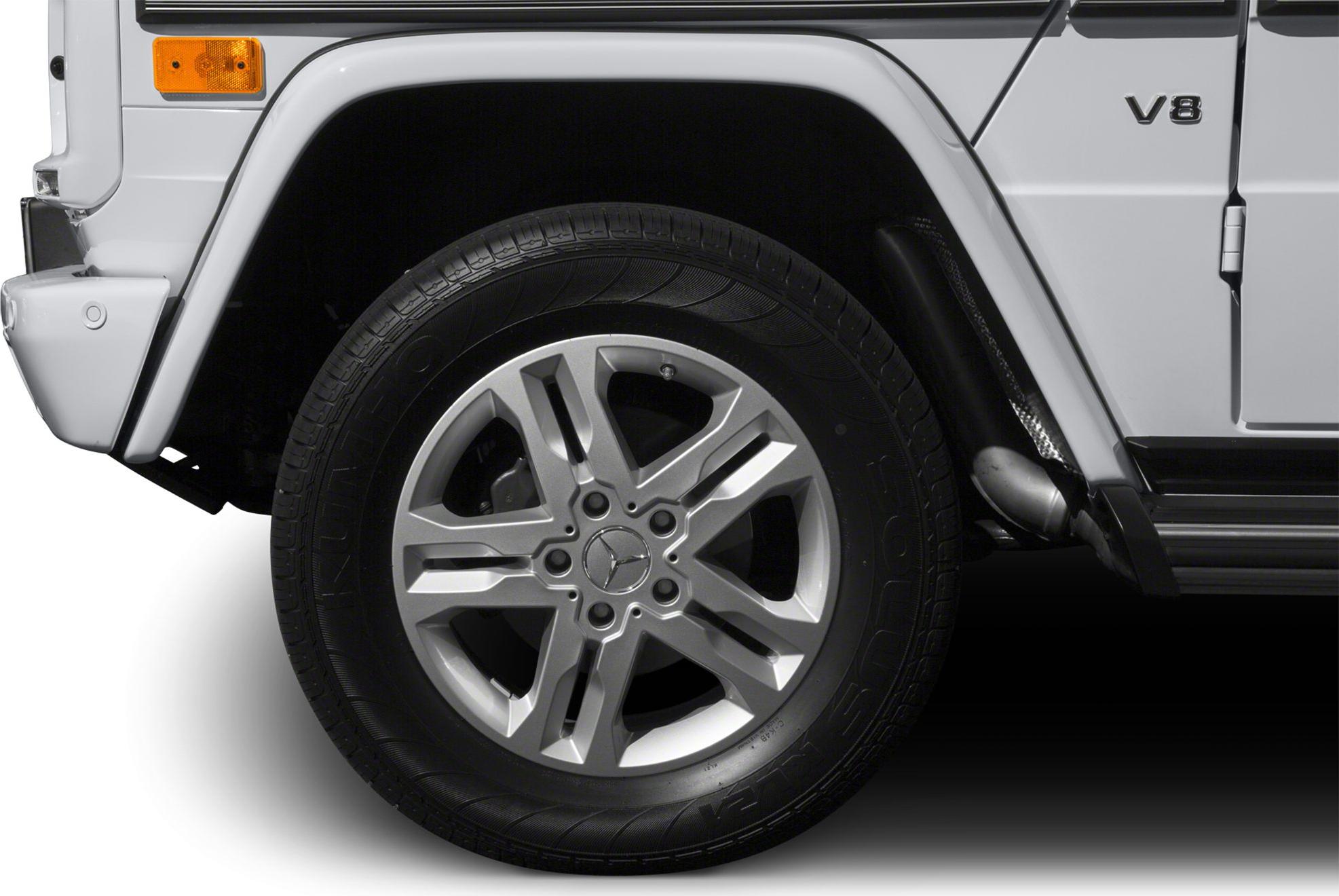 Close-up of alloy wheel and V8 badge on vehicle side