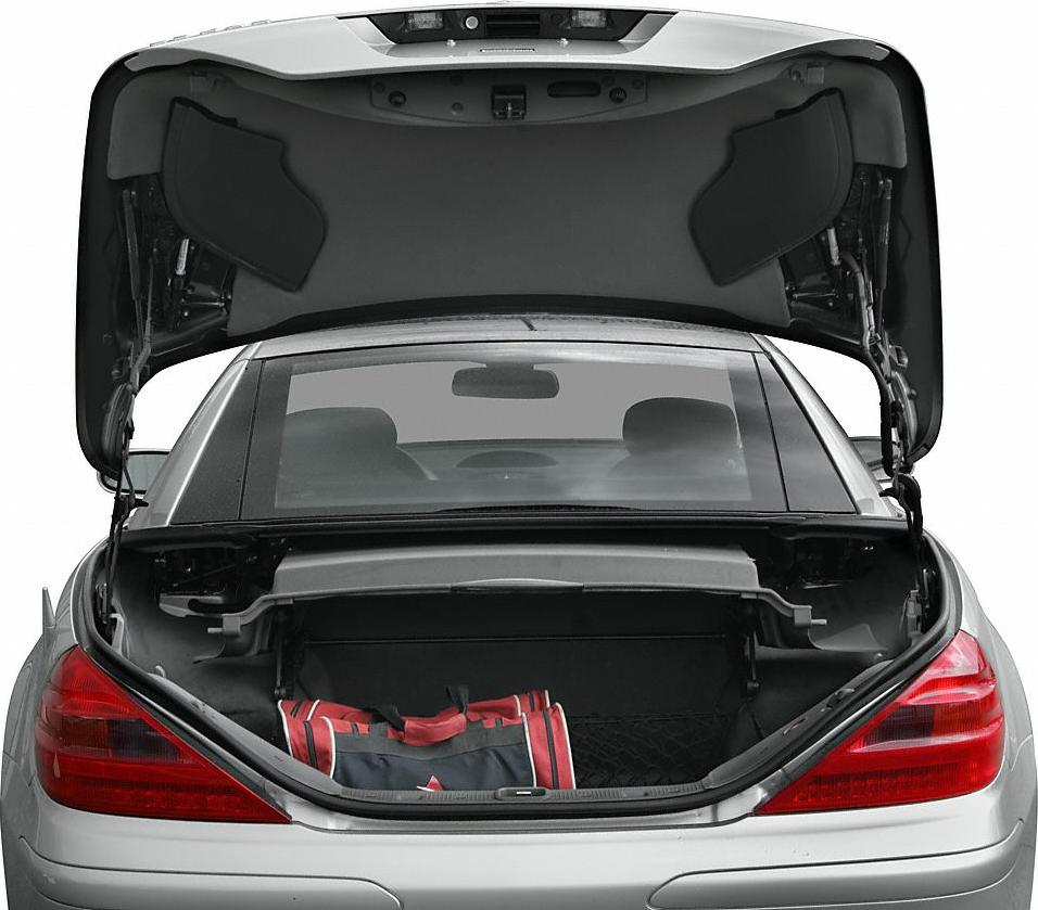 Open trunk with convertible roof mechanism and rear storage space
