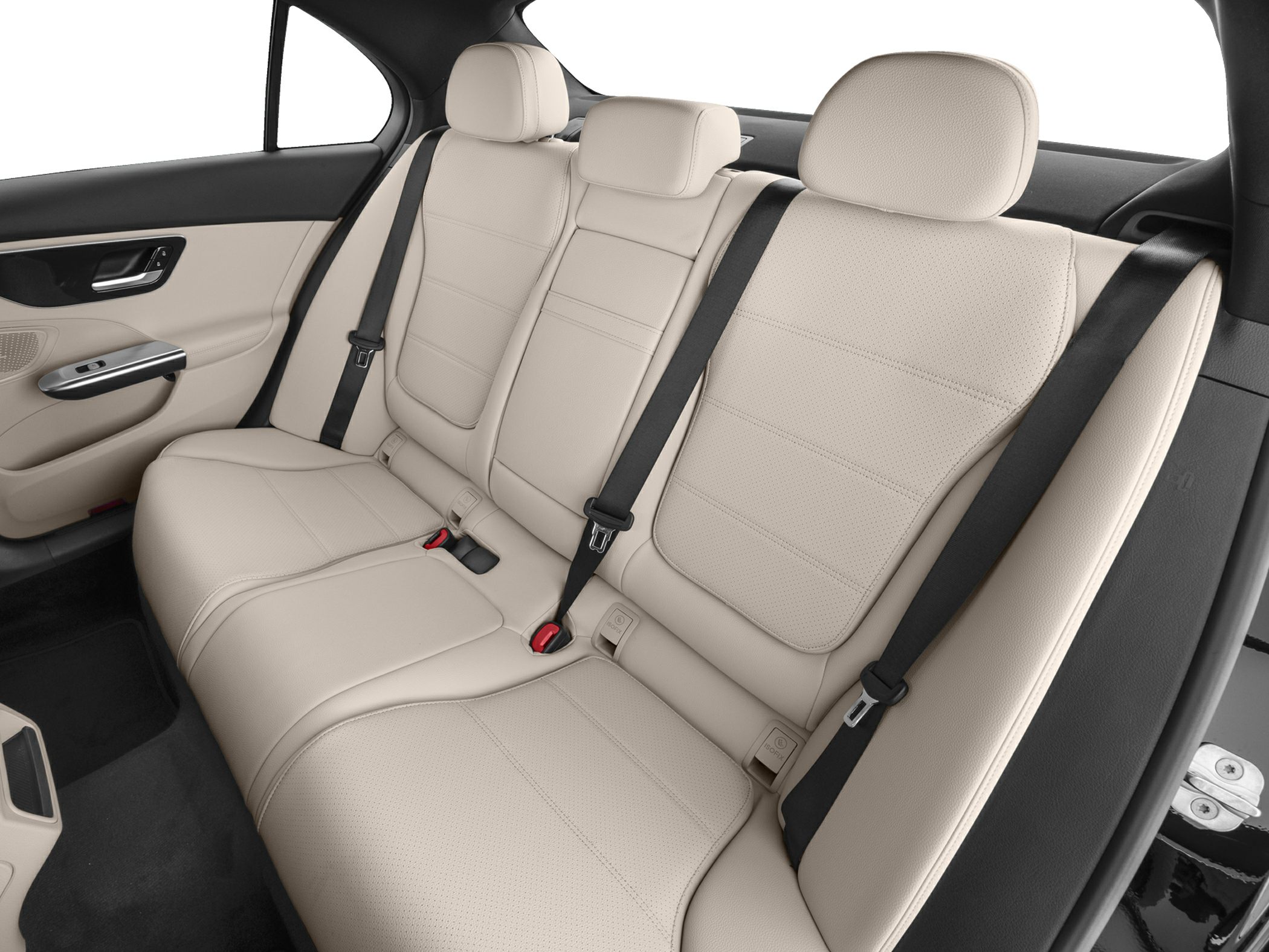 Beige leather rear seats with headrests and seat belts