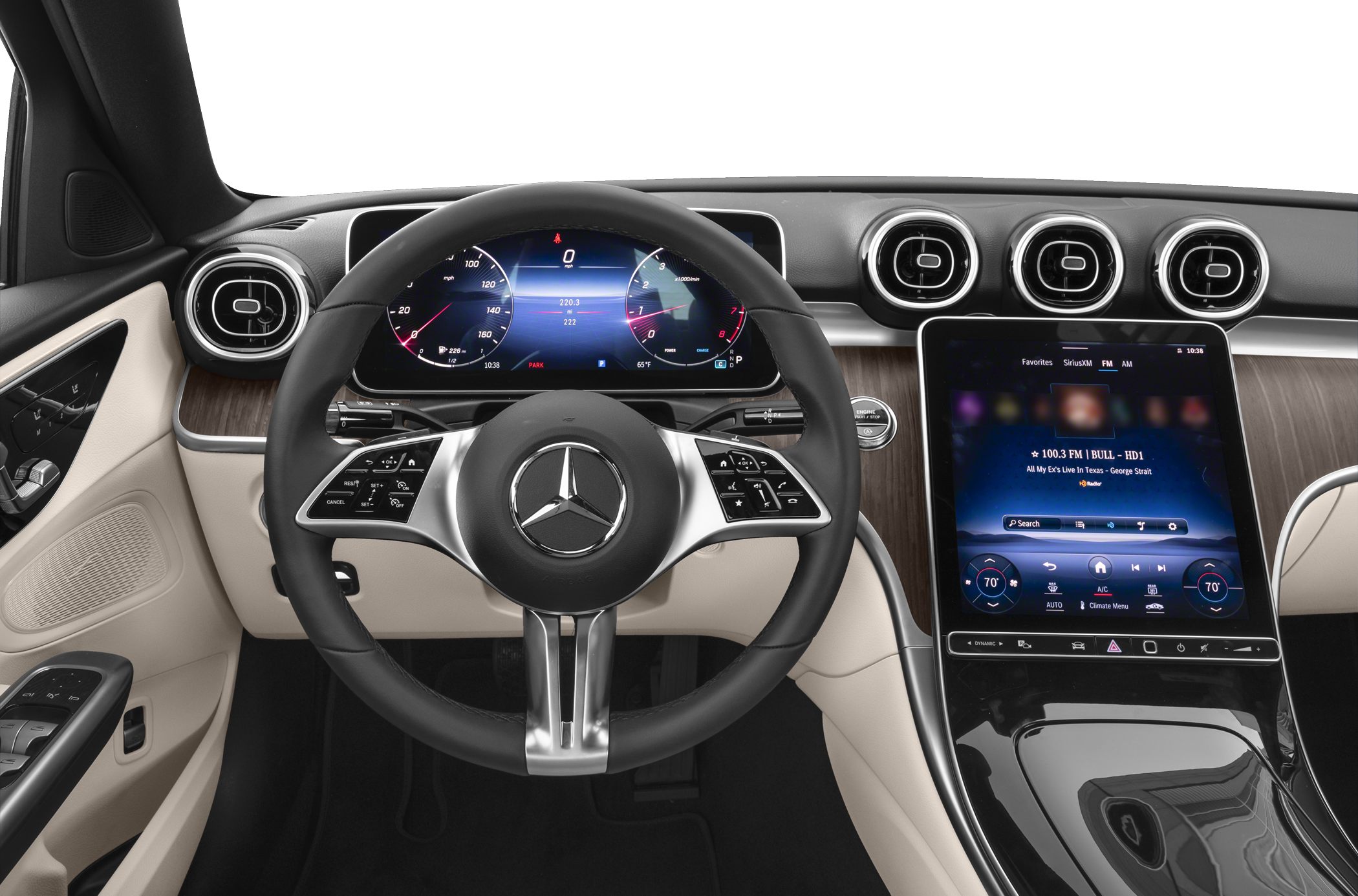 Digital gauge cluster and large touchscreen infotainment system in luxury interior
