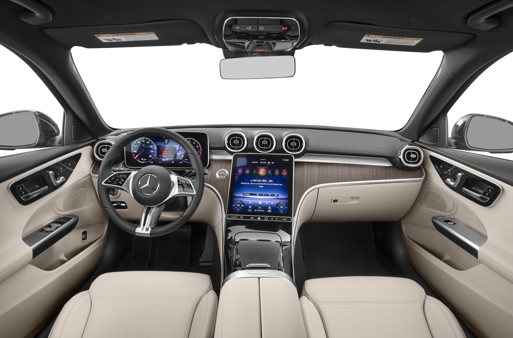 Luxury car interior with digital dashboard and touchscreen center console