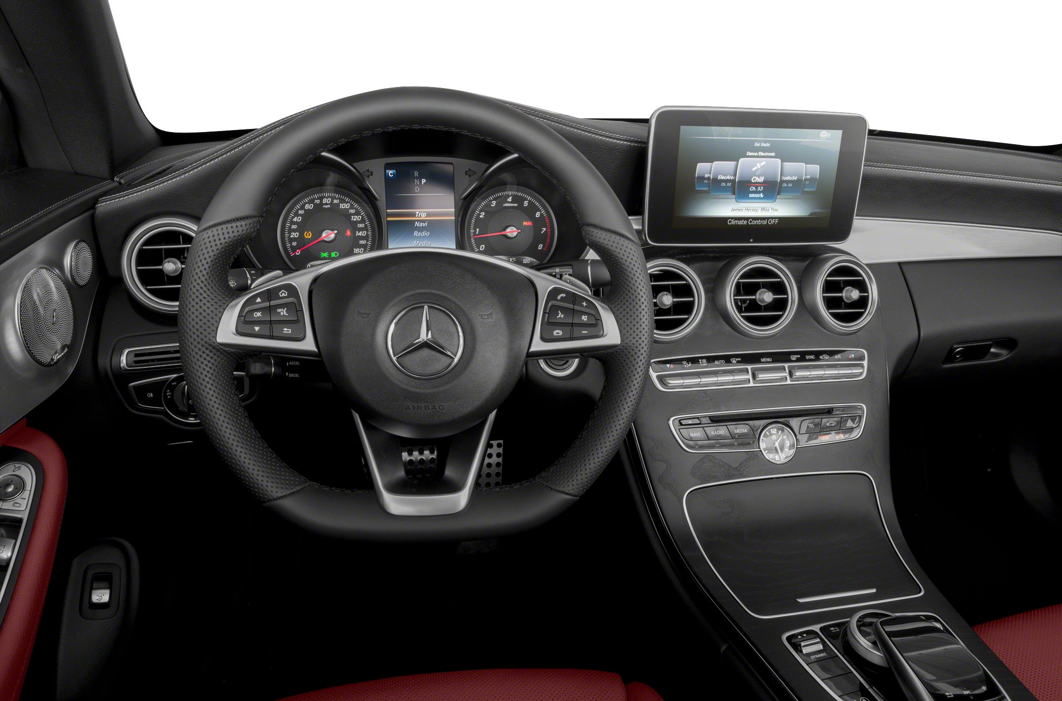 Steering wheel and dashboard with infotainment and climate control