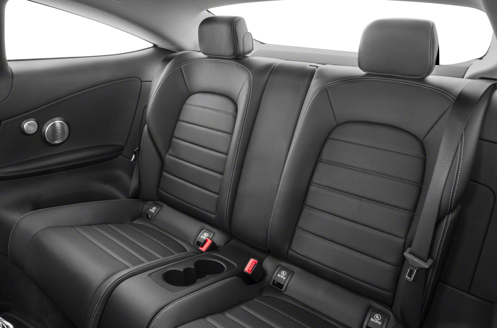 Black leather rear seats with ISOFIX mounts and two cup holders