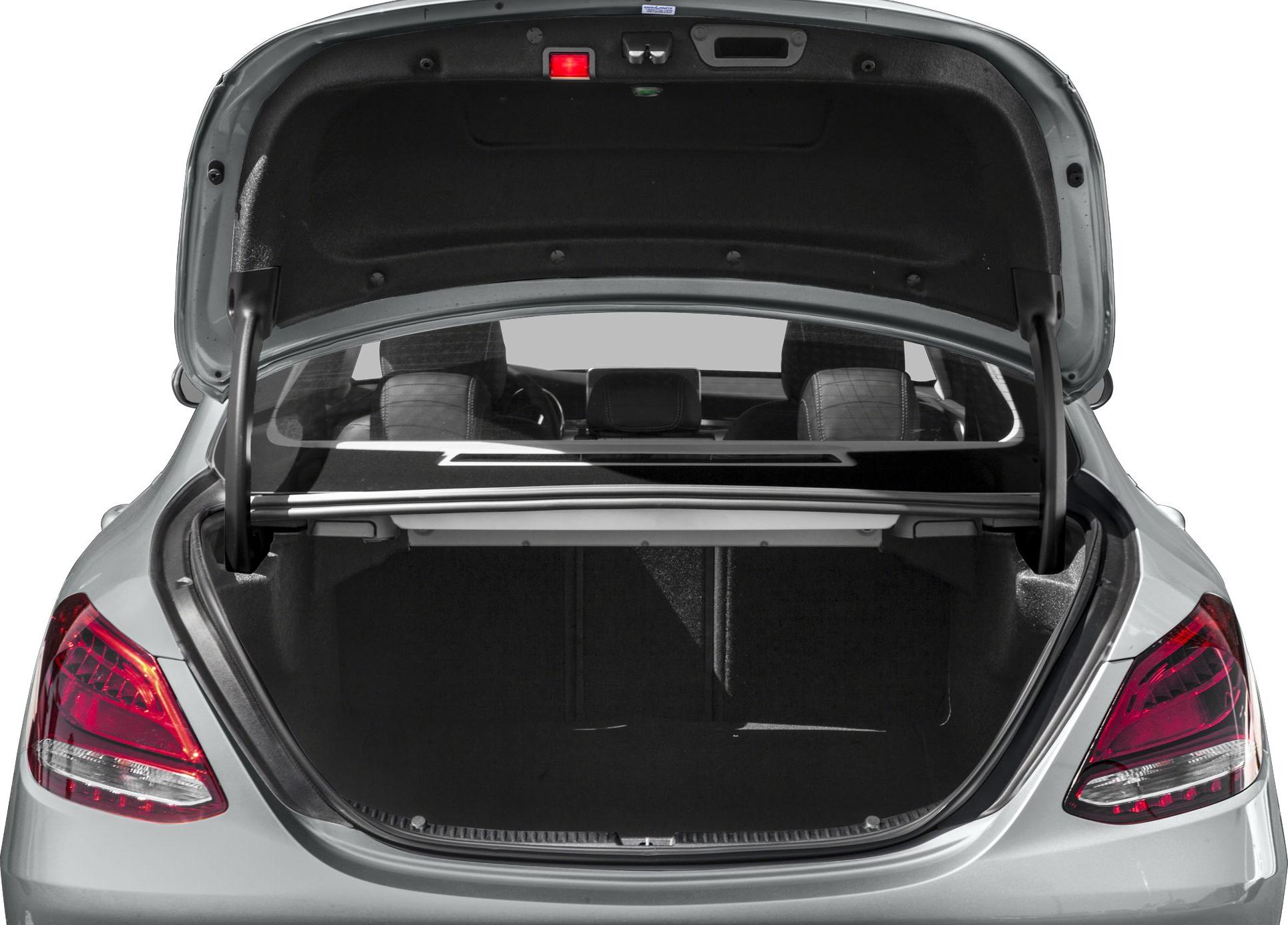 Open trunk showing rear cargo space and interior rear seats