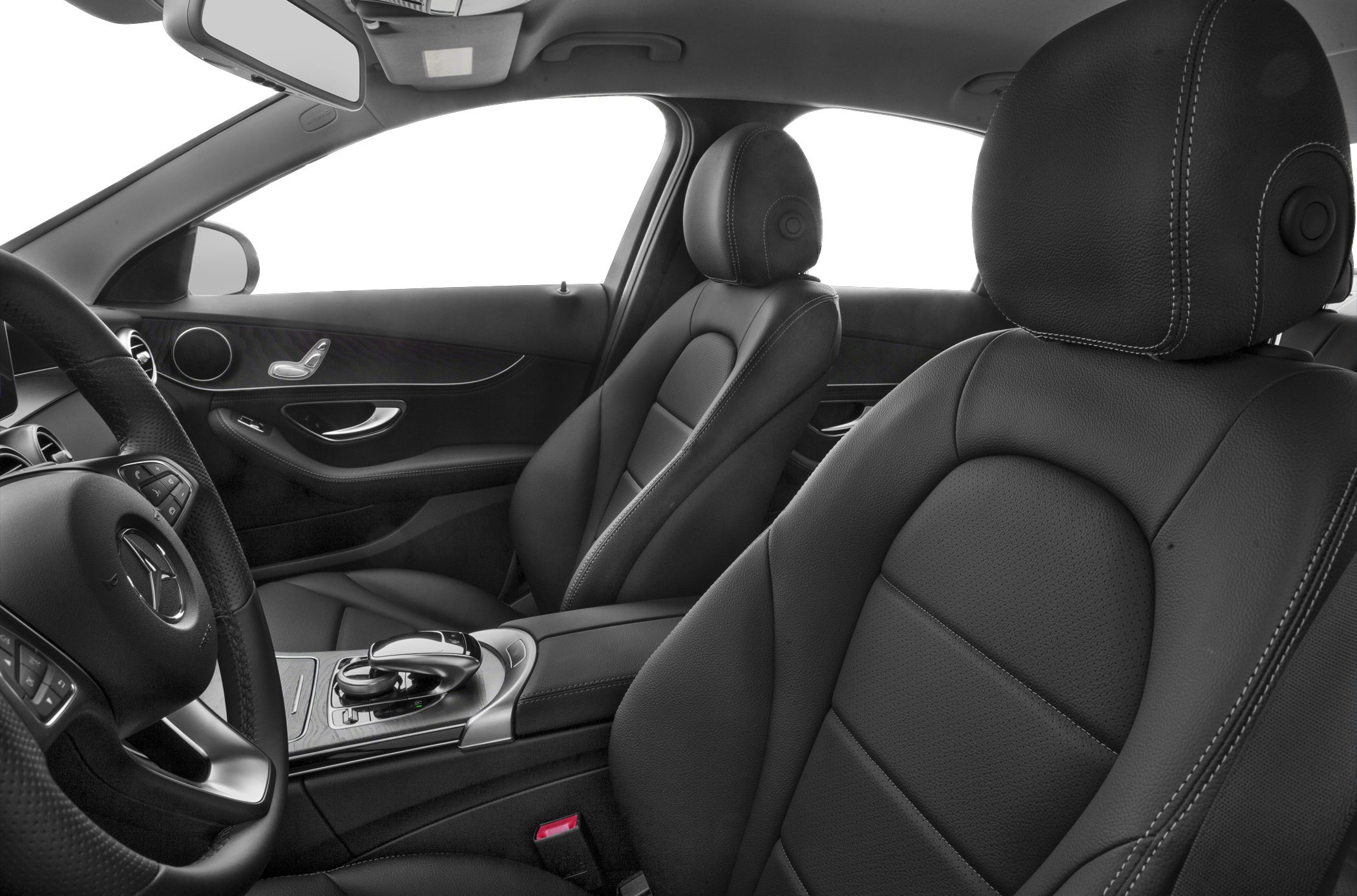 Luxurious leather seats with detailed stitching and modern center console