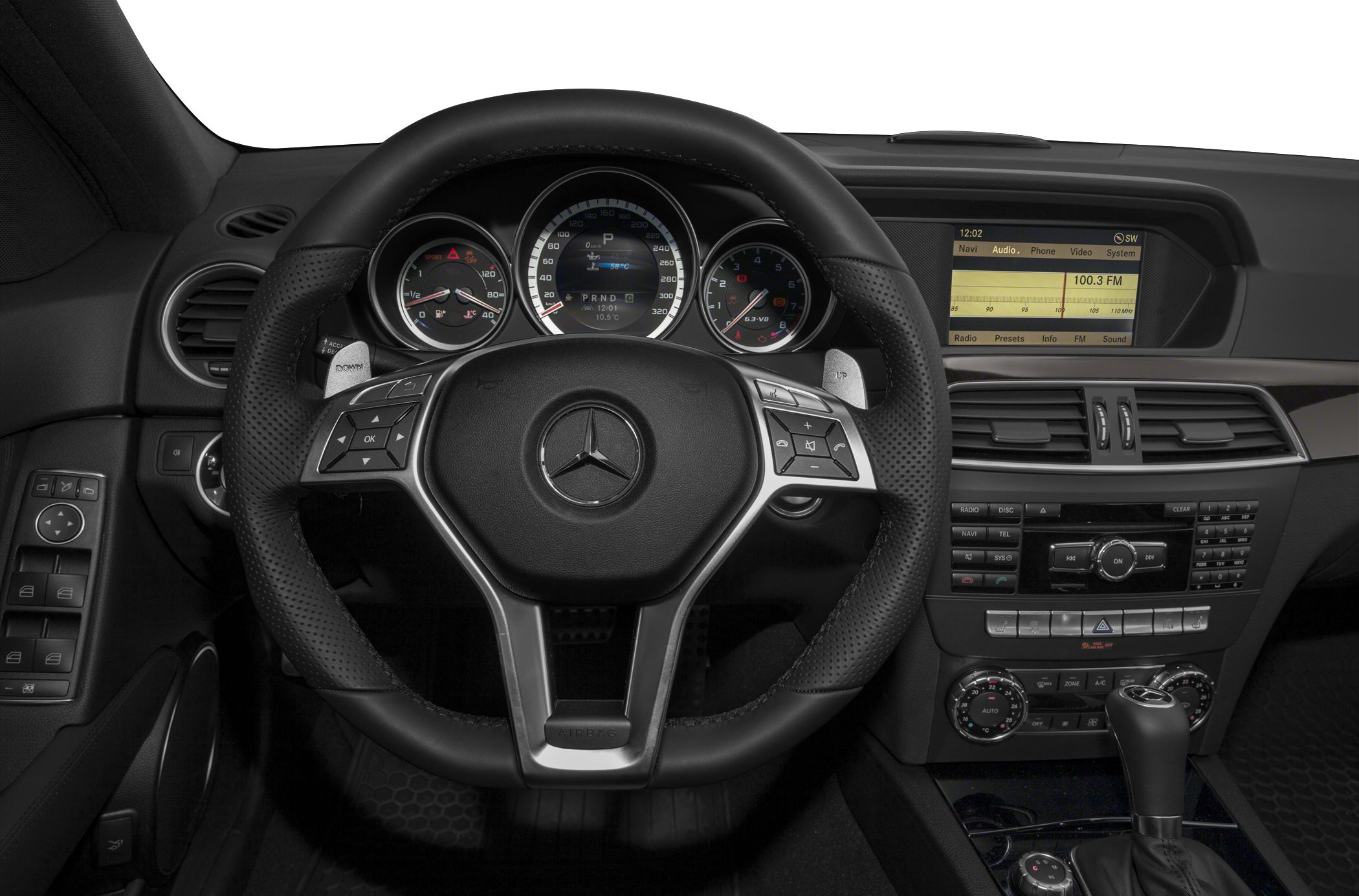 Steering wheel and dashboard with infotainment and climate control