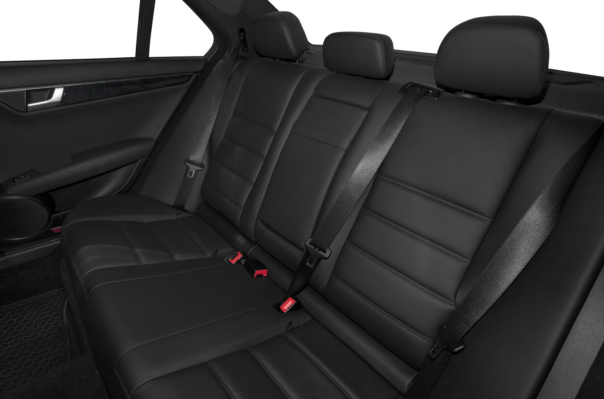 Leather rear seat with three headrests and seat belts
