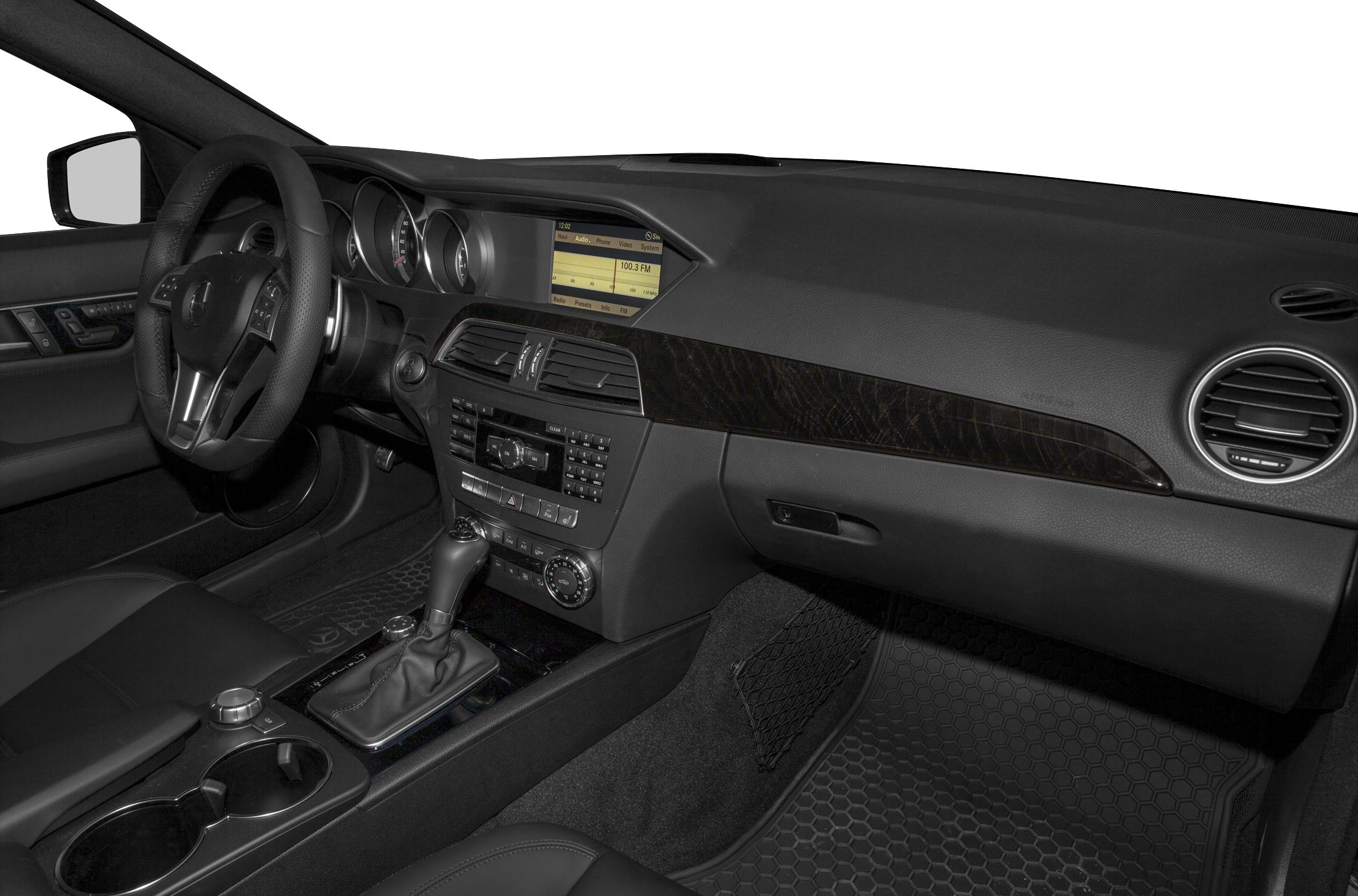 Modern dashboard and ergonomic center console with infotainment display