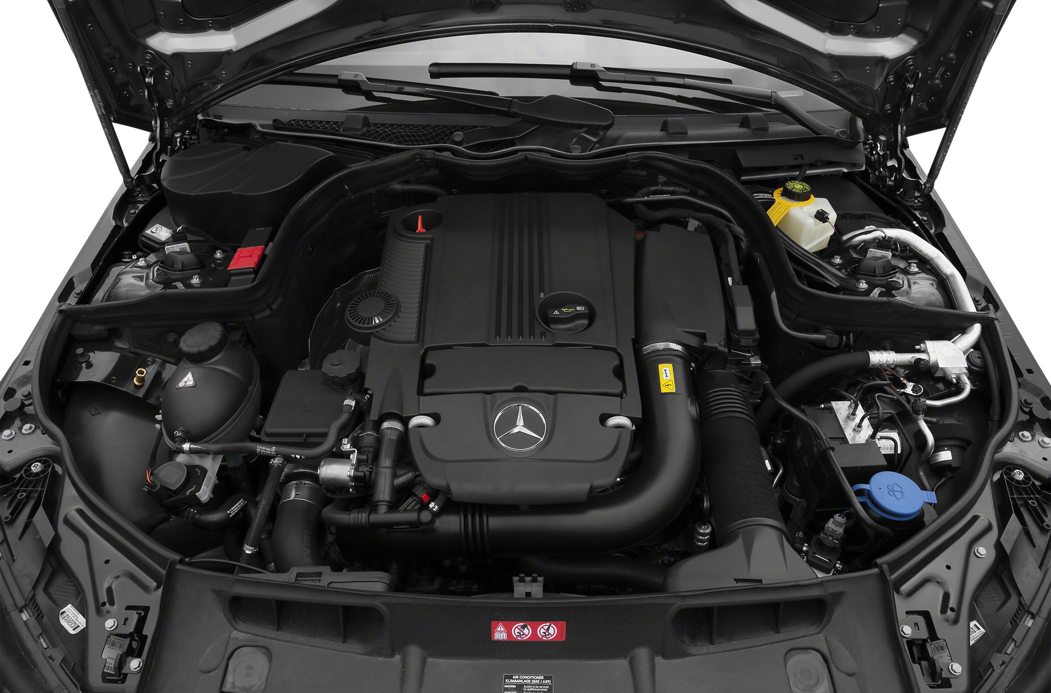 Engine bay with Mercedes-Benz emblem and cooling system components