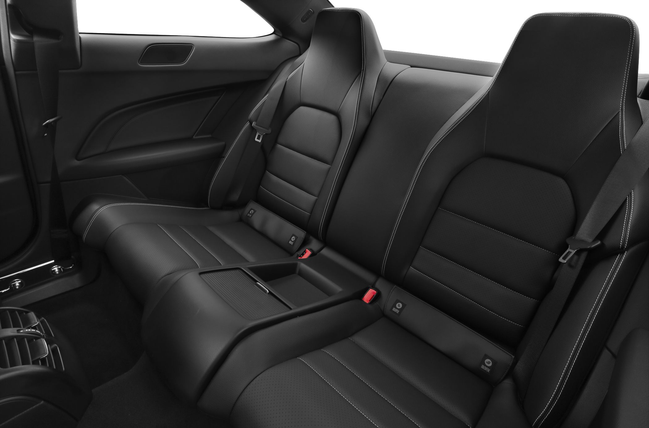 Leather rear seats with integrated headrests and seatbelt details