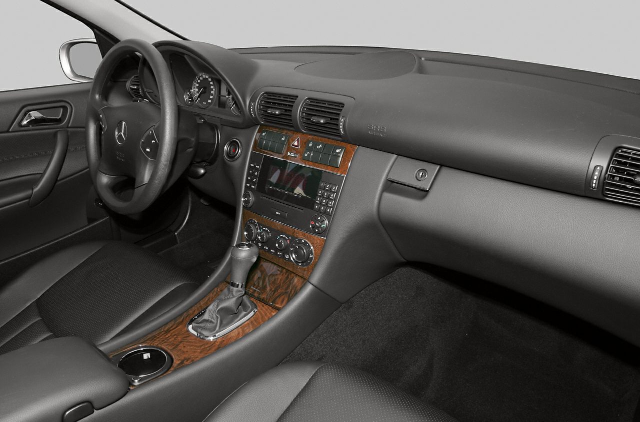 Dashboard and center console with wood trim and automatic gear selector