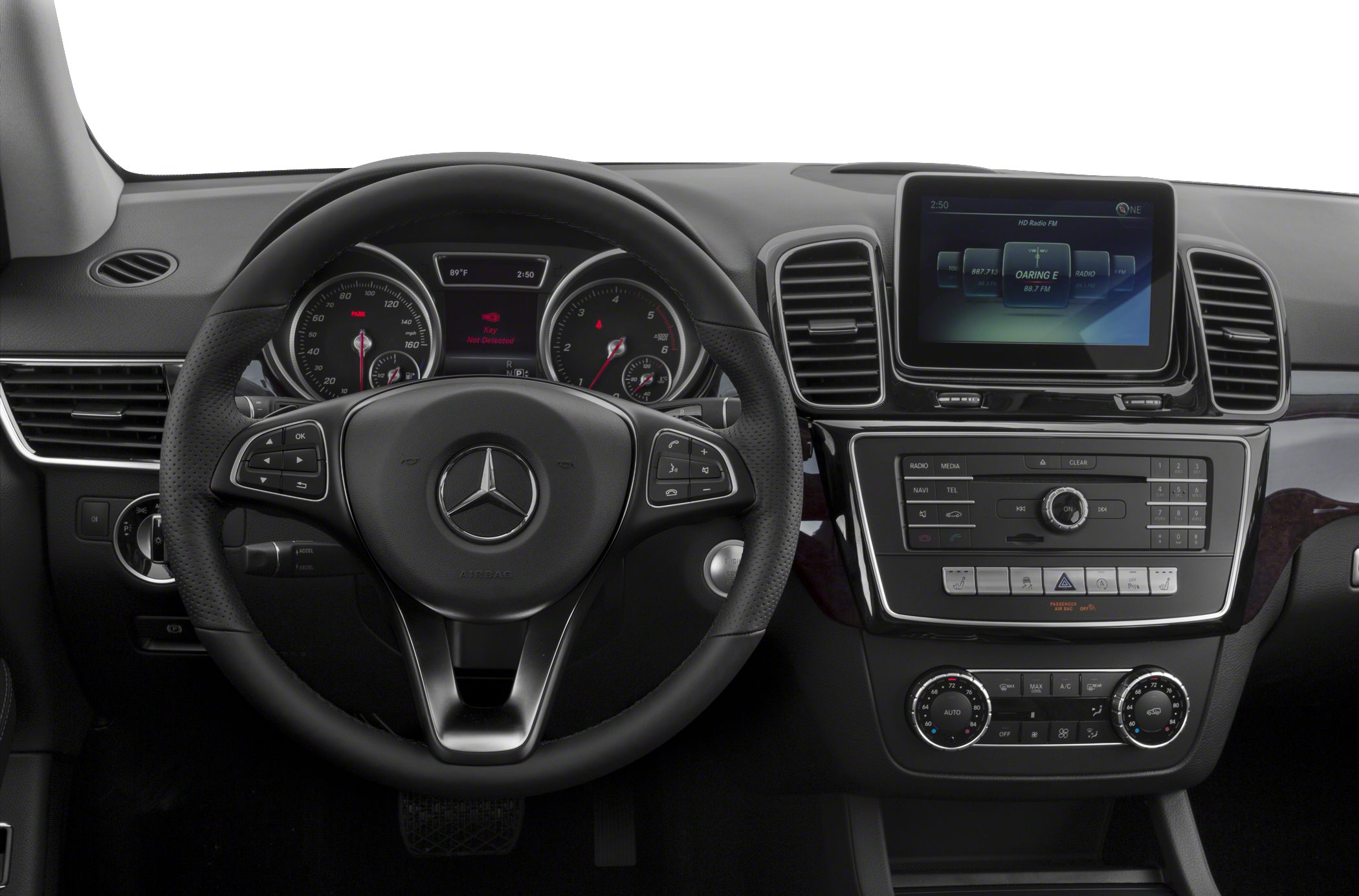 Dashboard and multifunction steering wheel with infotainment display and climate control