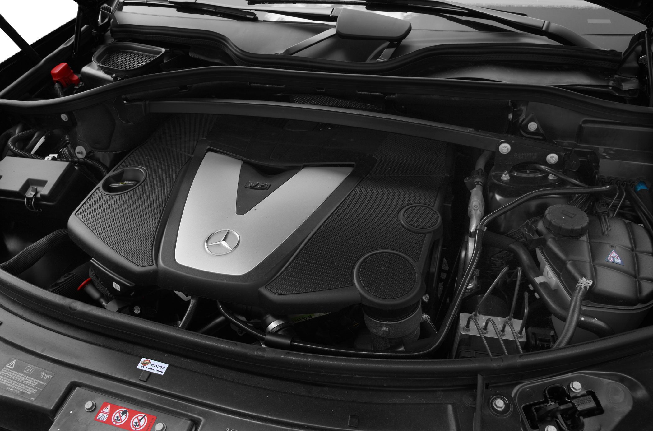V8 engine bay with covered engine components