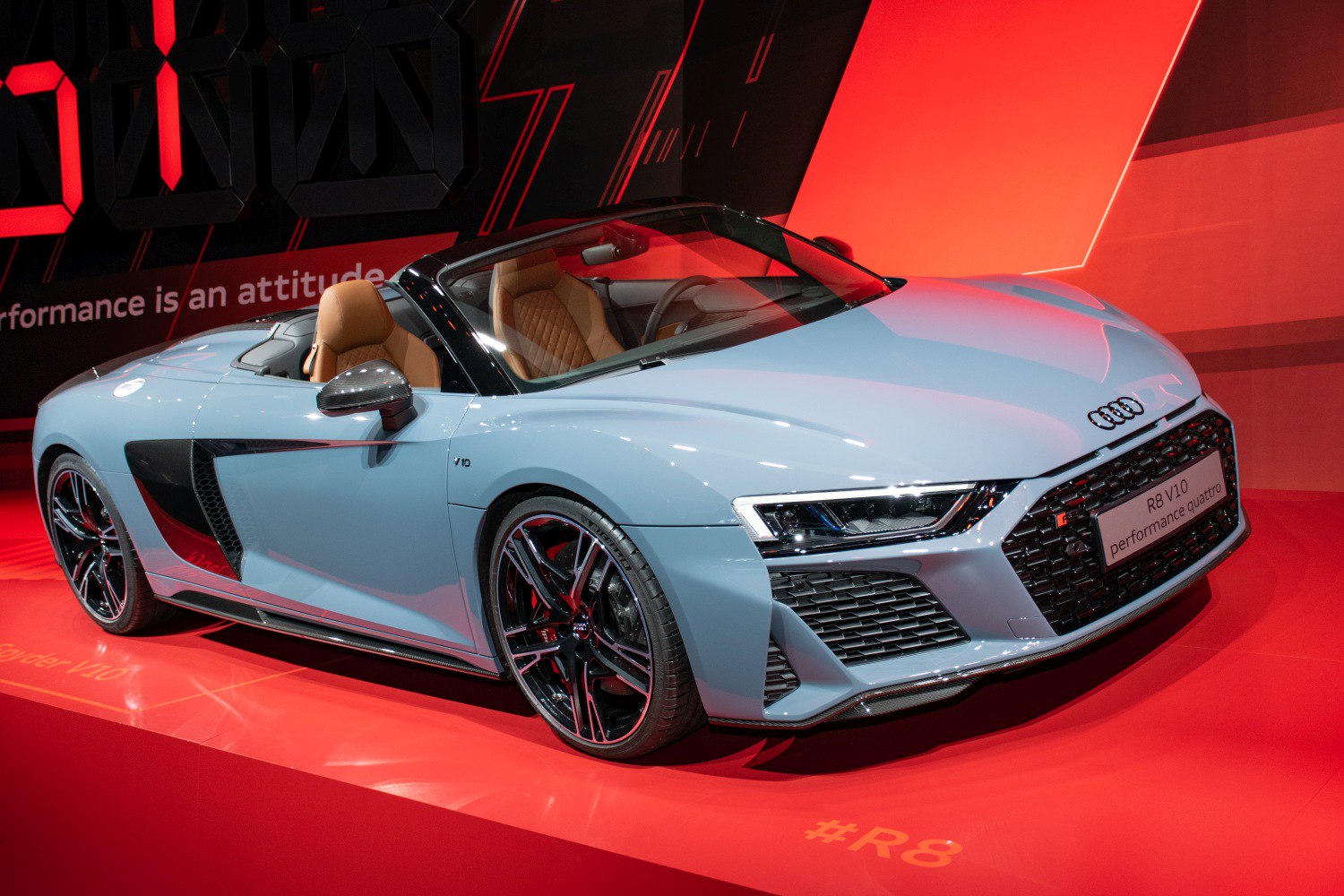 Convertible sports car with aerodynamic design and V10 engine