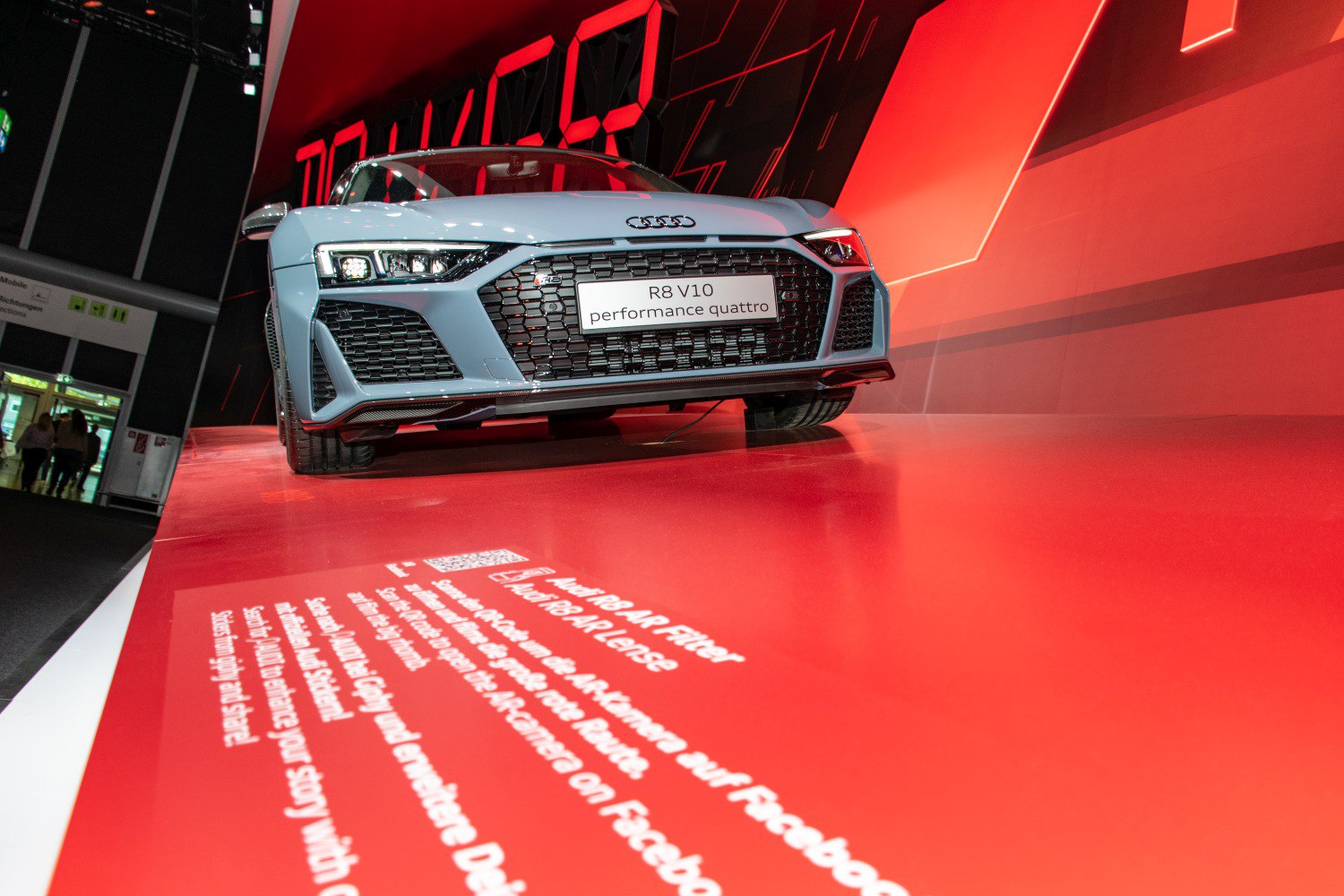 Front grille and LED headlights of a sports car