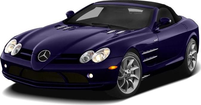 Front view of luxury convertible with aerodynamic design and iconic headlight clusters