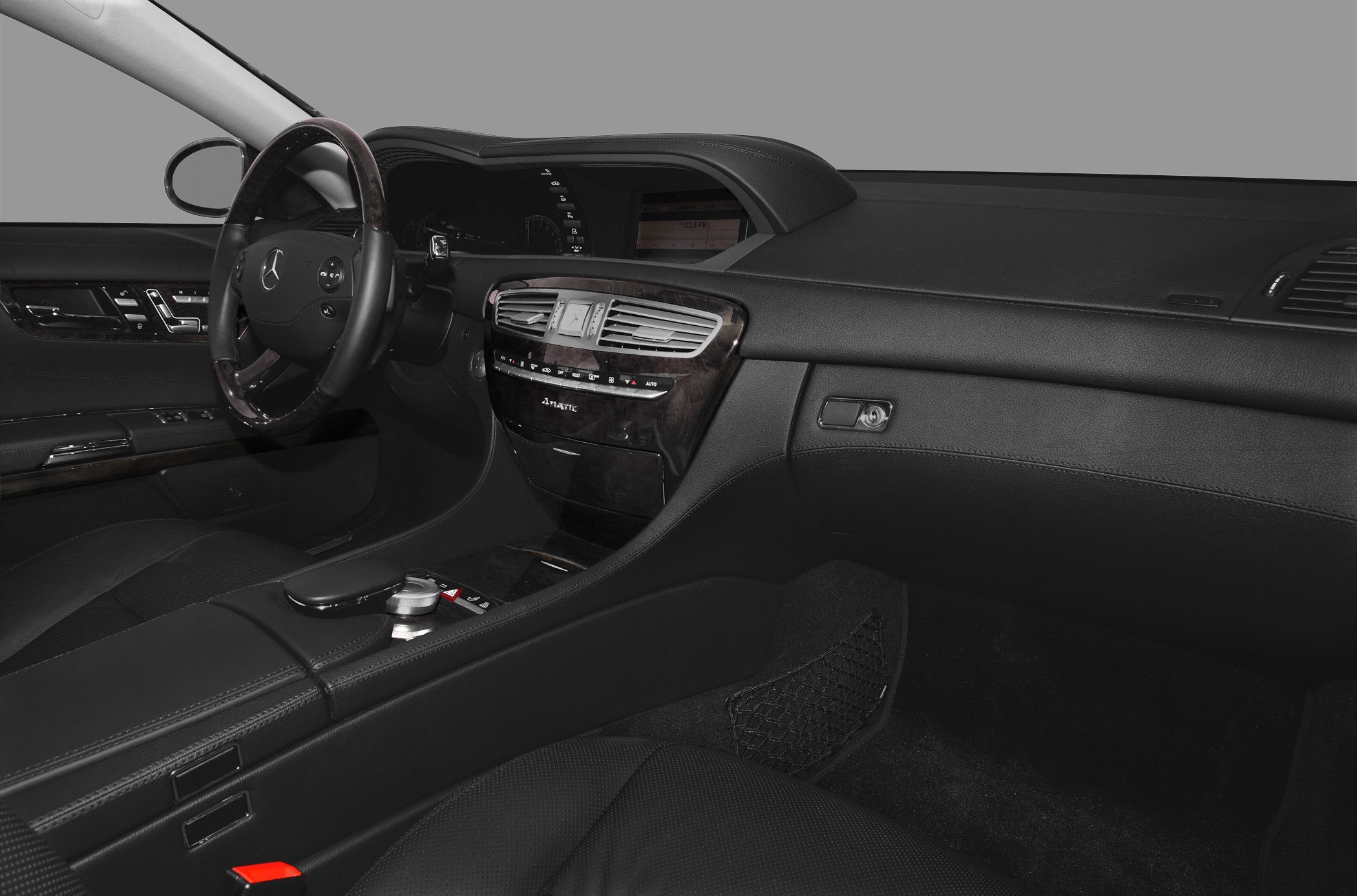 Luxurious dashboard, steering wheel, and center console interior design