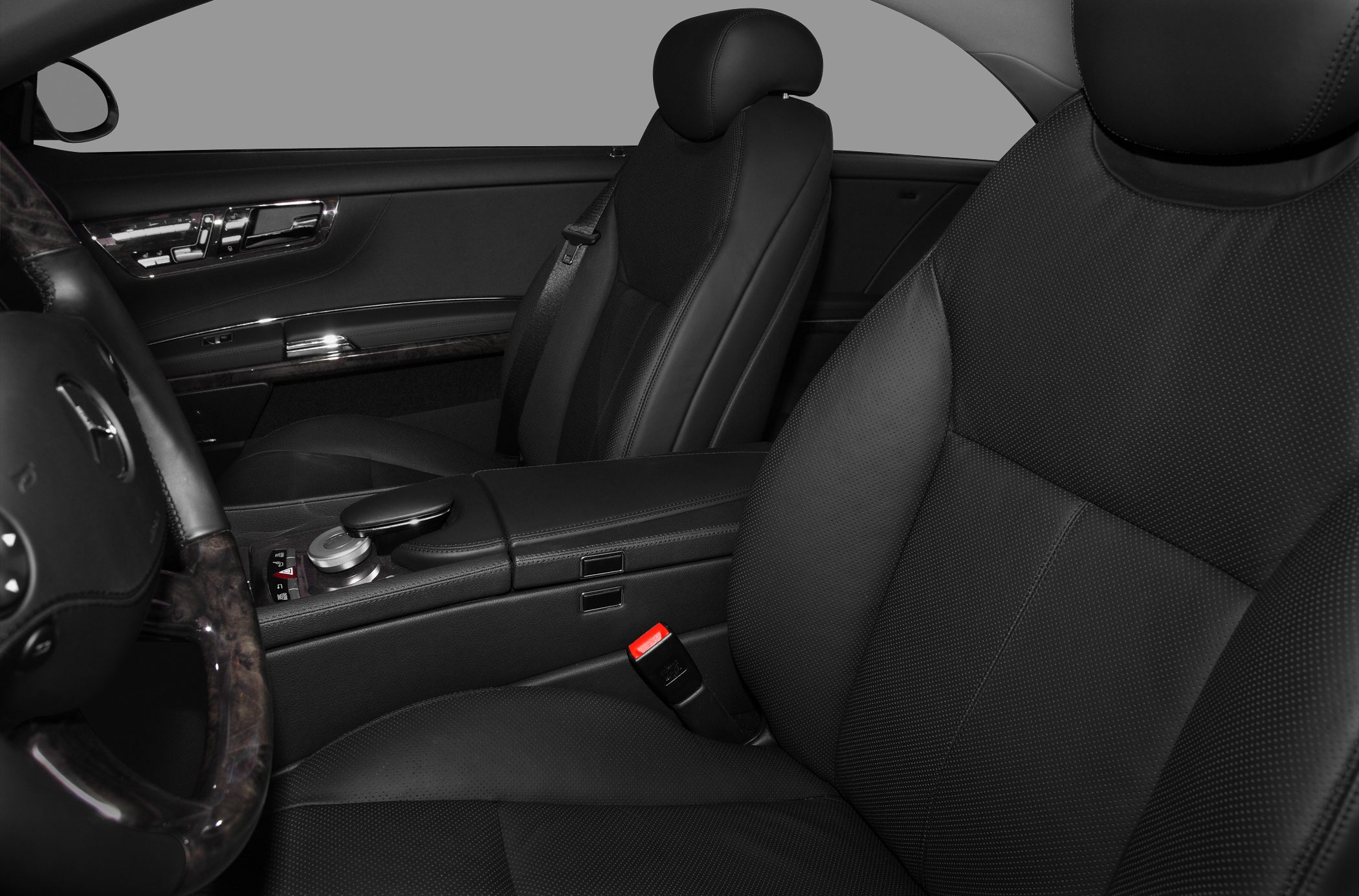 Black leather seats and center console with control dial