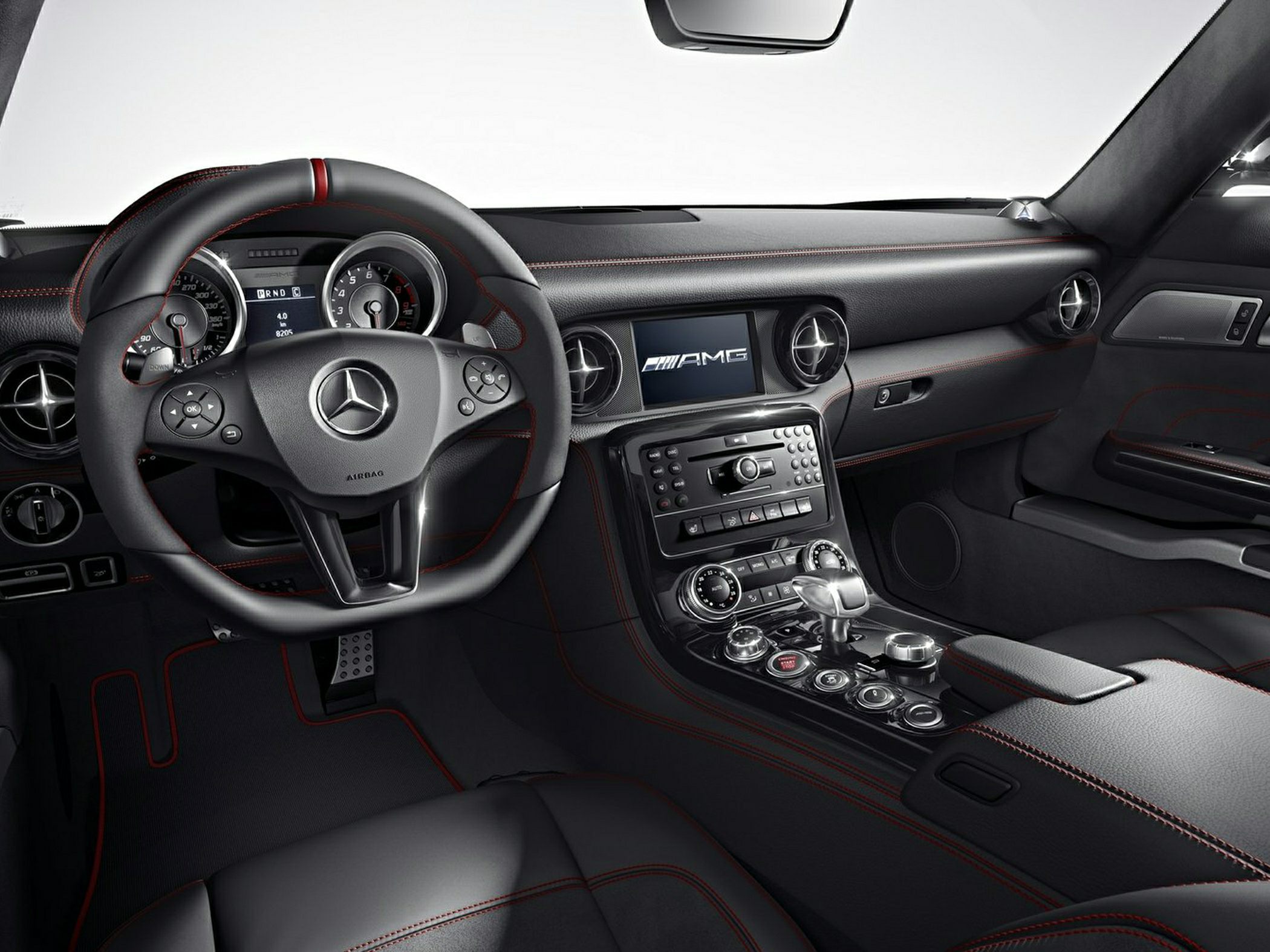 AMG roadster cockpit with steering wheel and center console