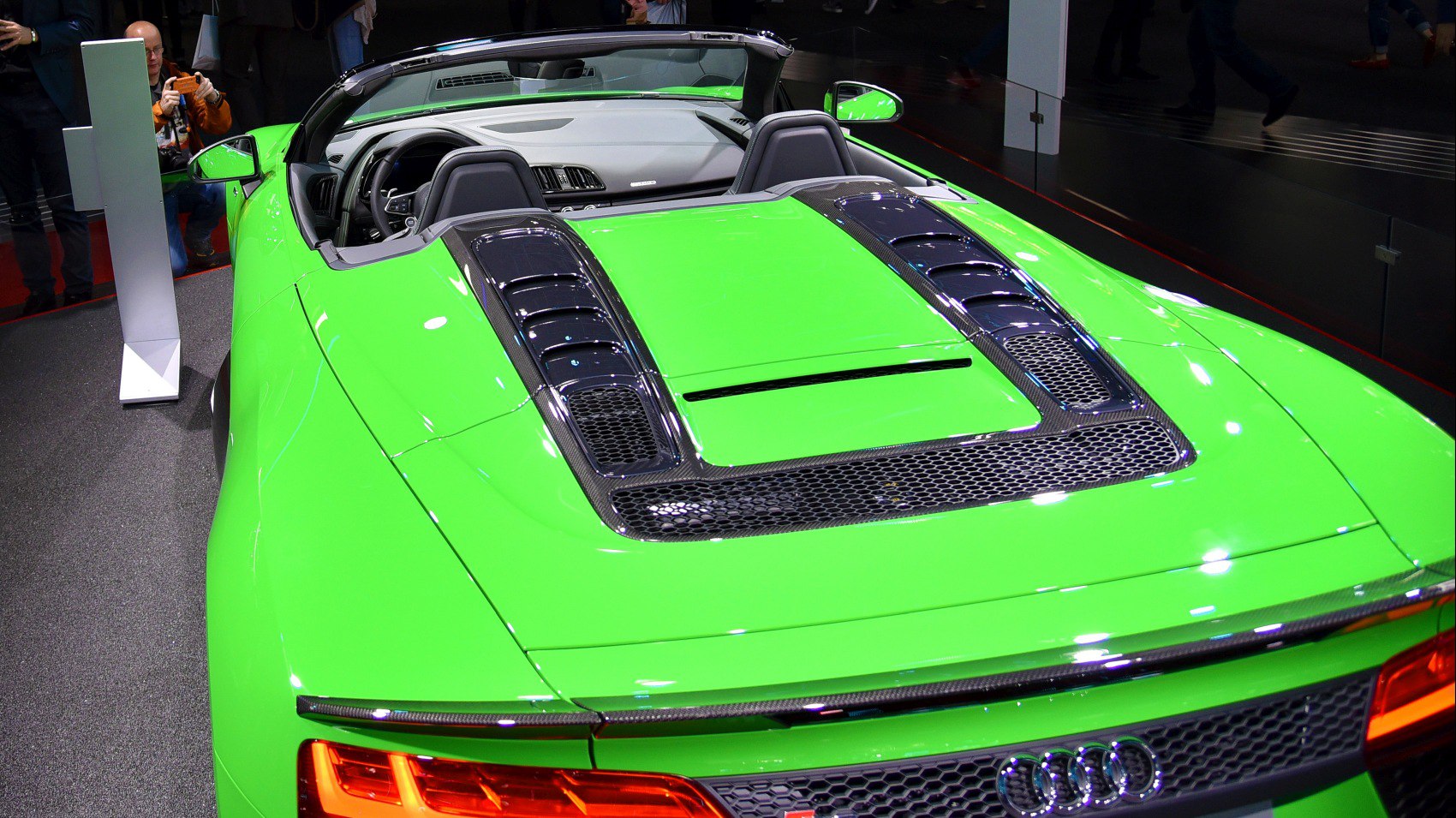 Rear deck with carbon fiber vents and sporty convertible interior