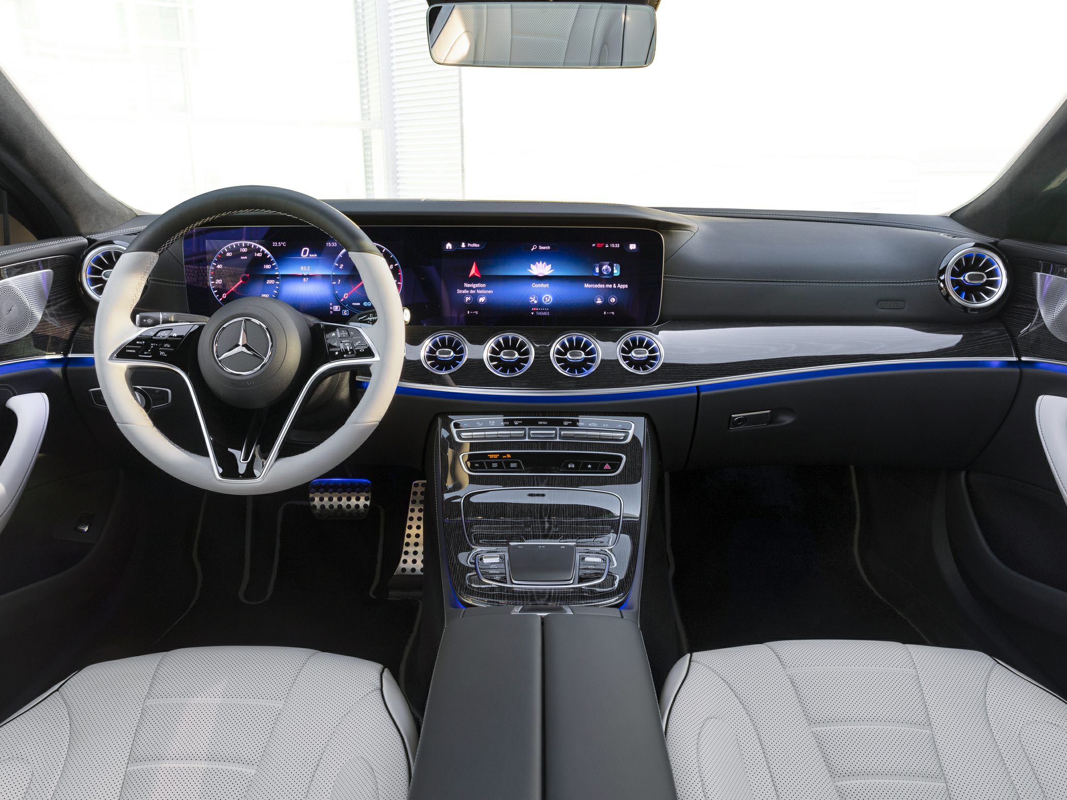 Luxury interior with digital cluster and multifunction steering wheel