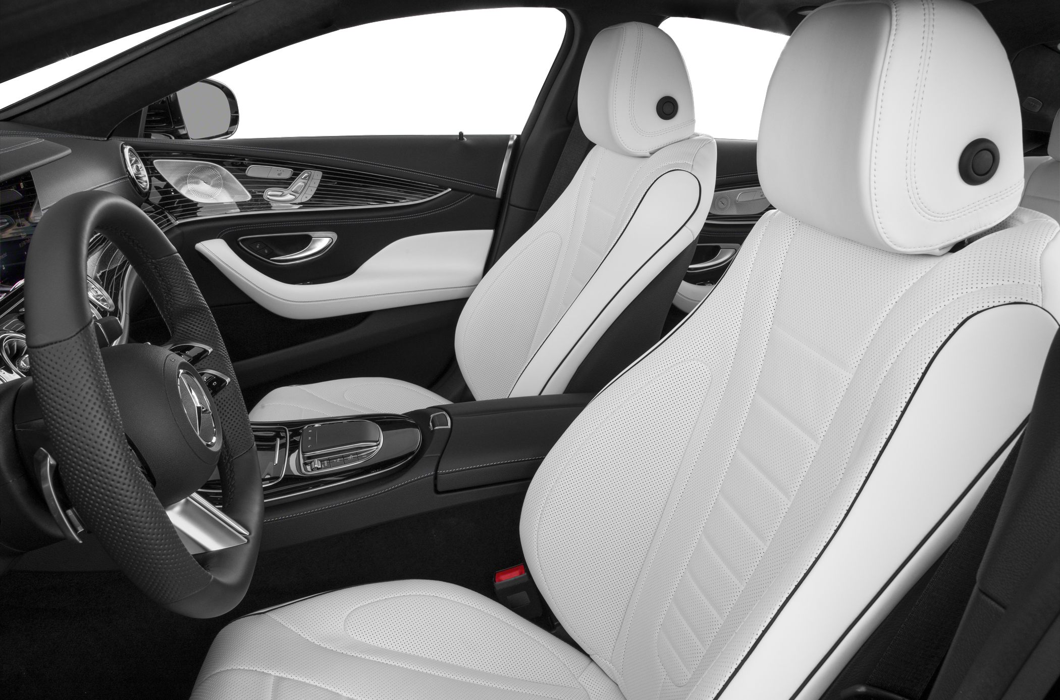 Luxury white perforated leather seats and elegant modern cockpit
