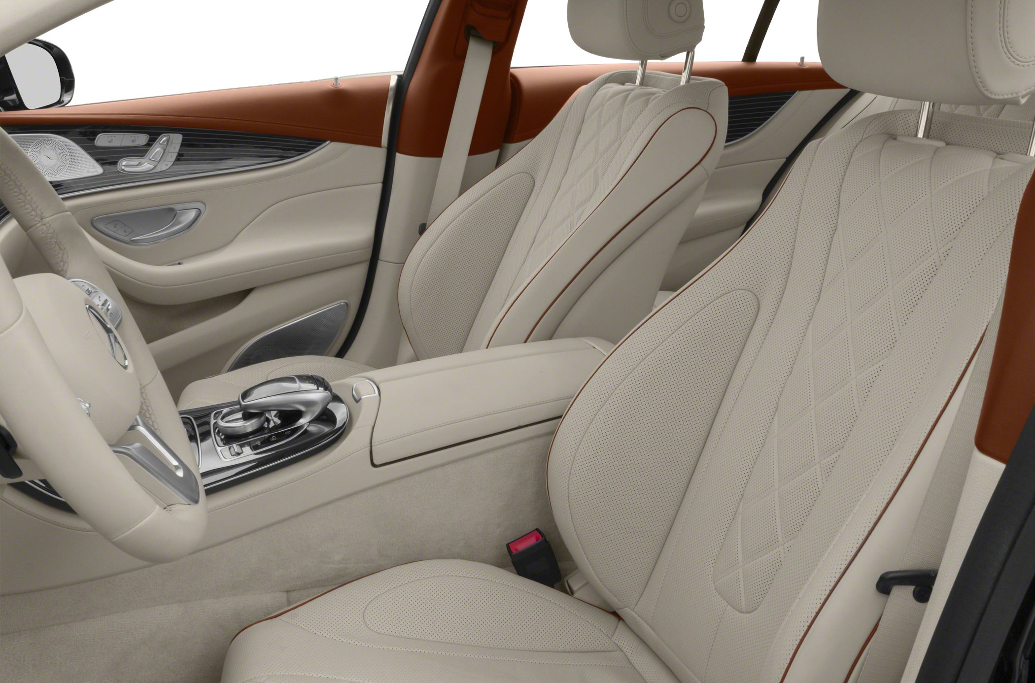 Perforated leather seats with diamond pattern stitching and sleek center console
