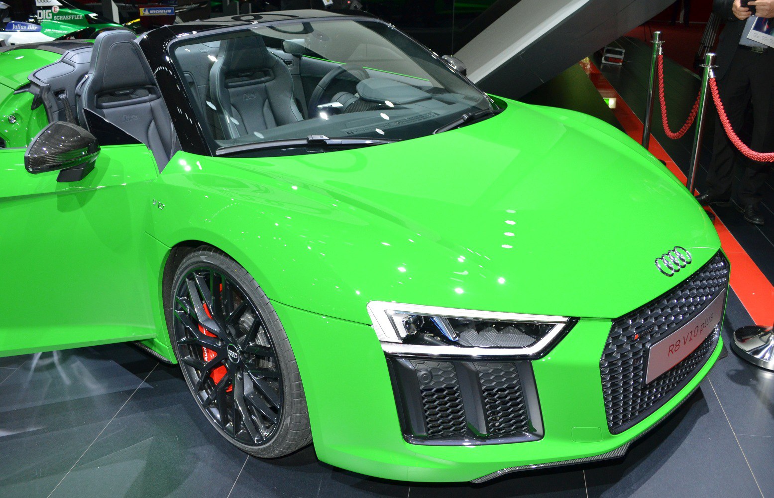 Front view with black alloy wheels and LED headlights