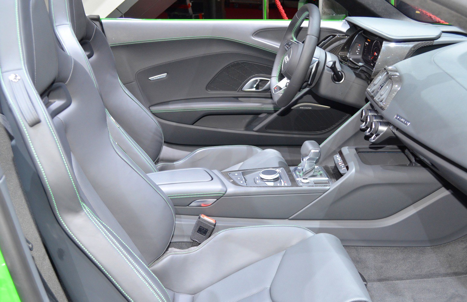 Luxury sports car interior with premium seats and advanced controls