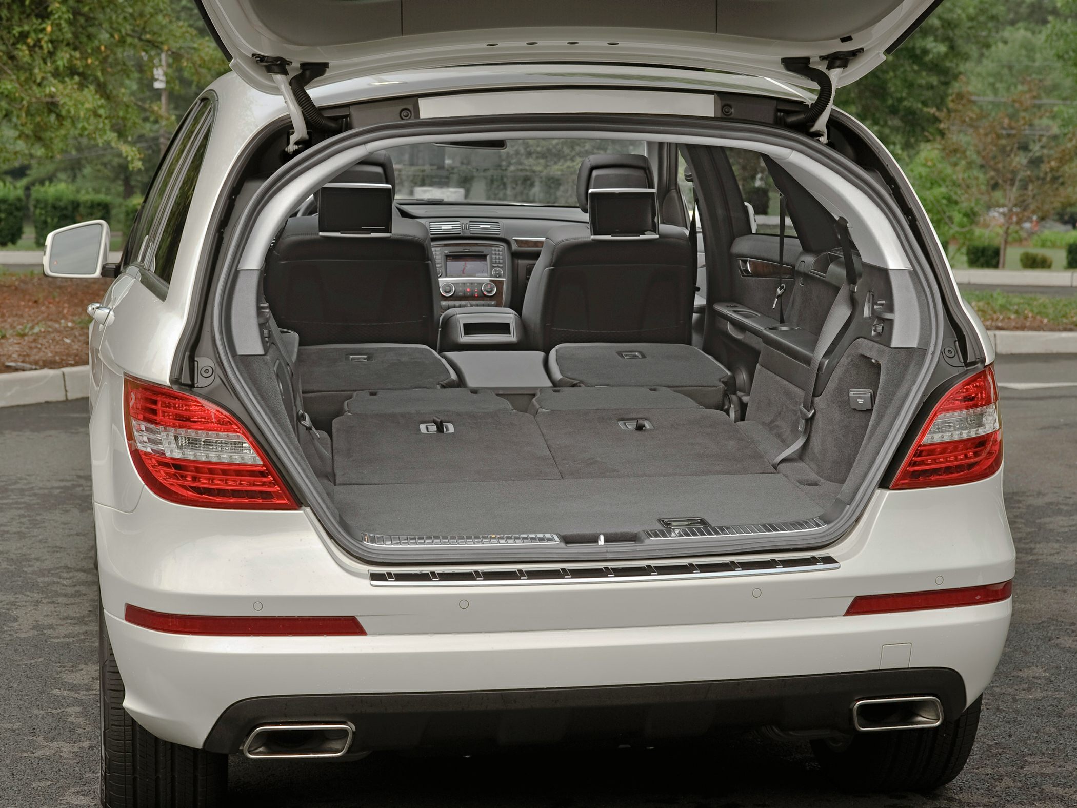 Folded rear seats creating large flat cargo area in rear hatch