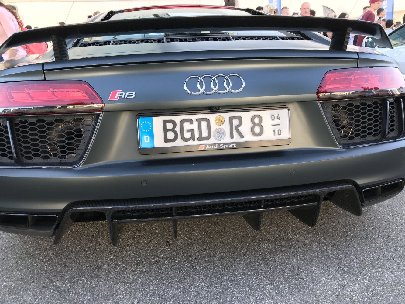 Rear end with taillights, rear diffuser, and large spoiler