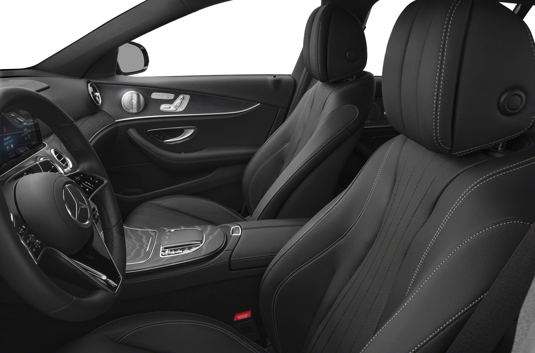 Black leather seats and modern dashboard with advanced controls