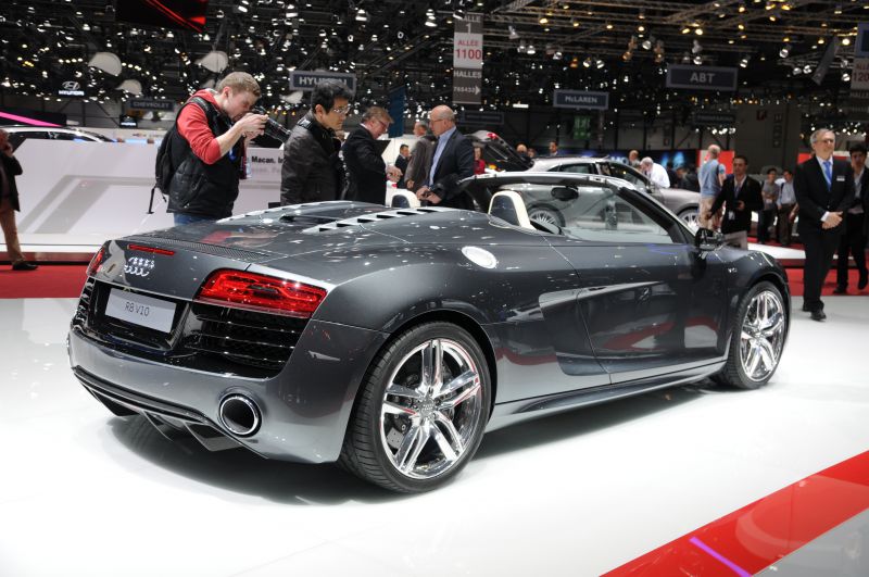Convertible Audi R8 Spyder rear view with V10 exhaust and sleek taillights