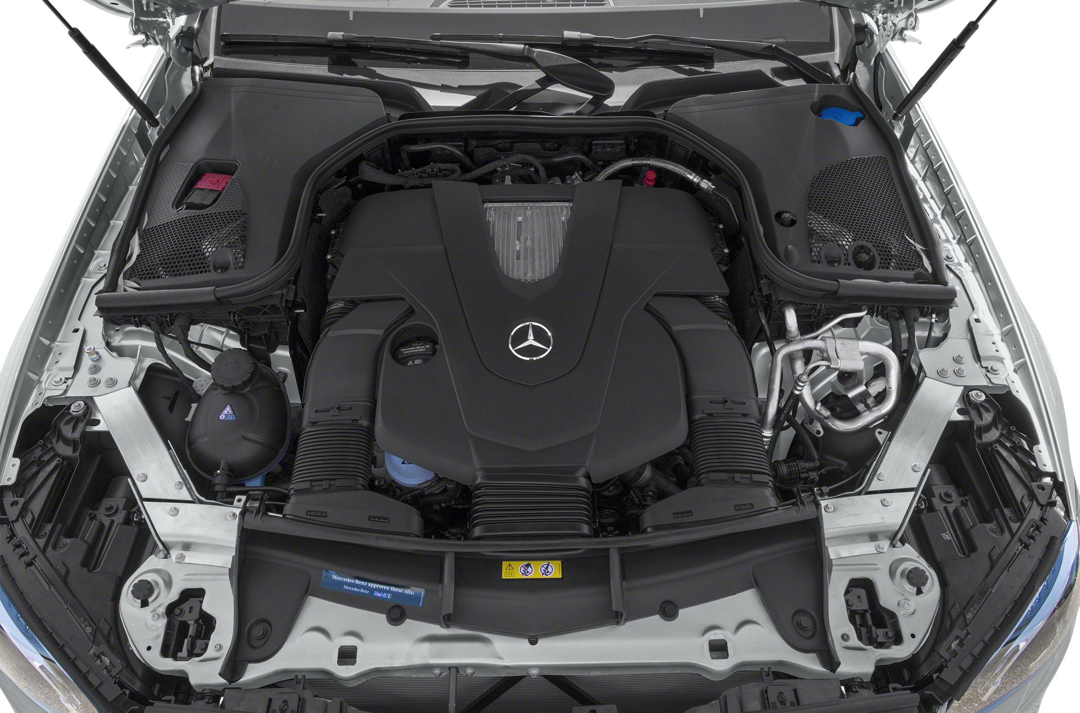 Engine compartment with detailed engine layout and components