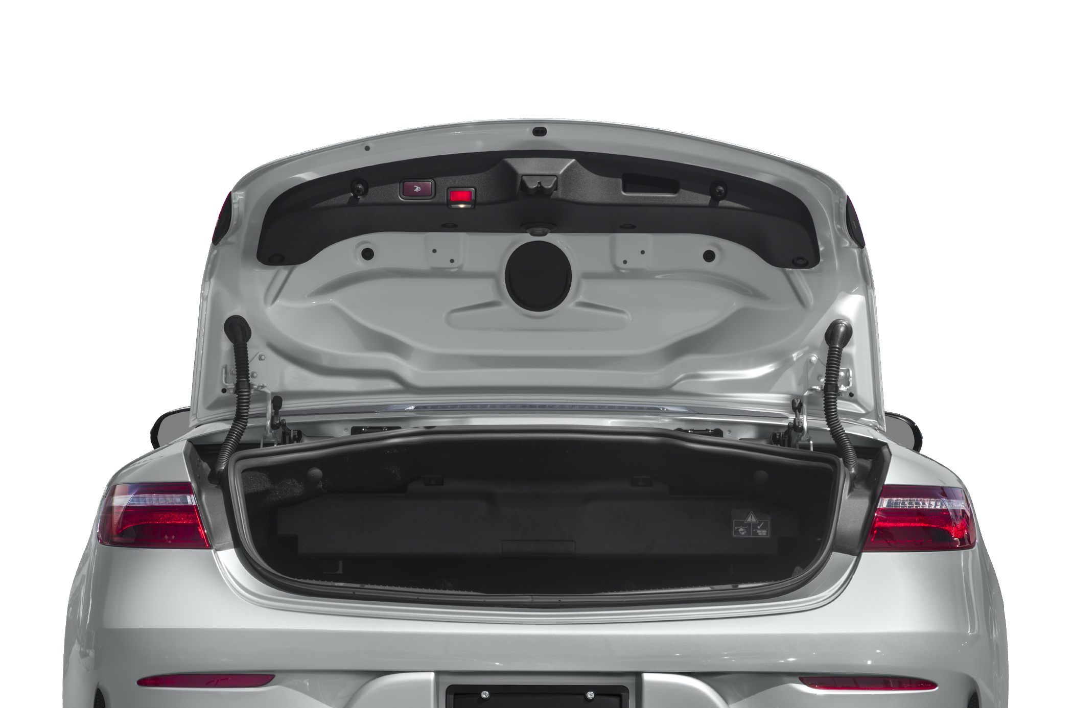 Open trunk interior and lid components of a luxury convertible